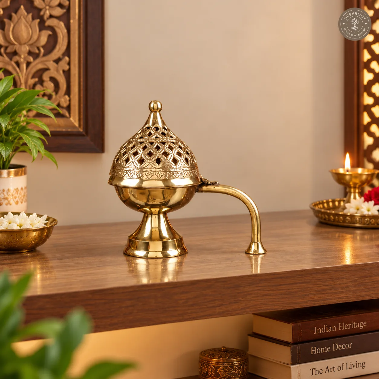 Traditional Brass Lobandan – Royal Pooja Incense Burner