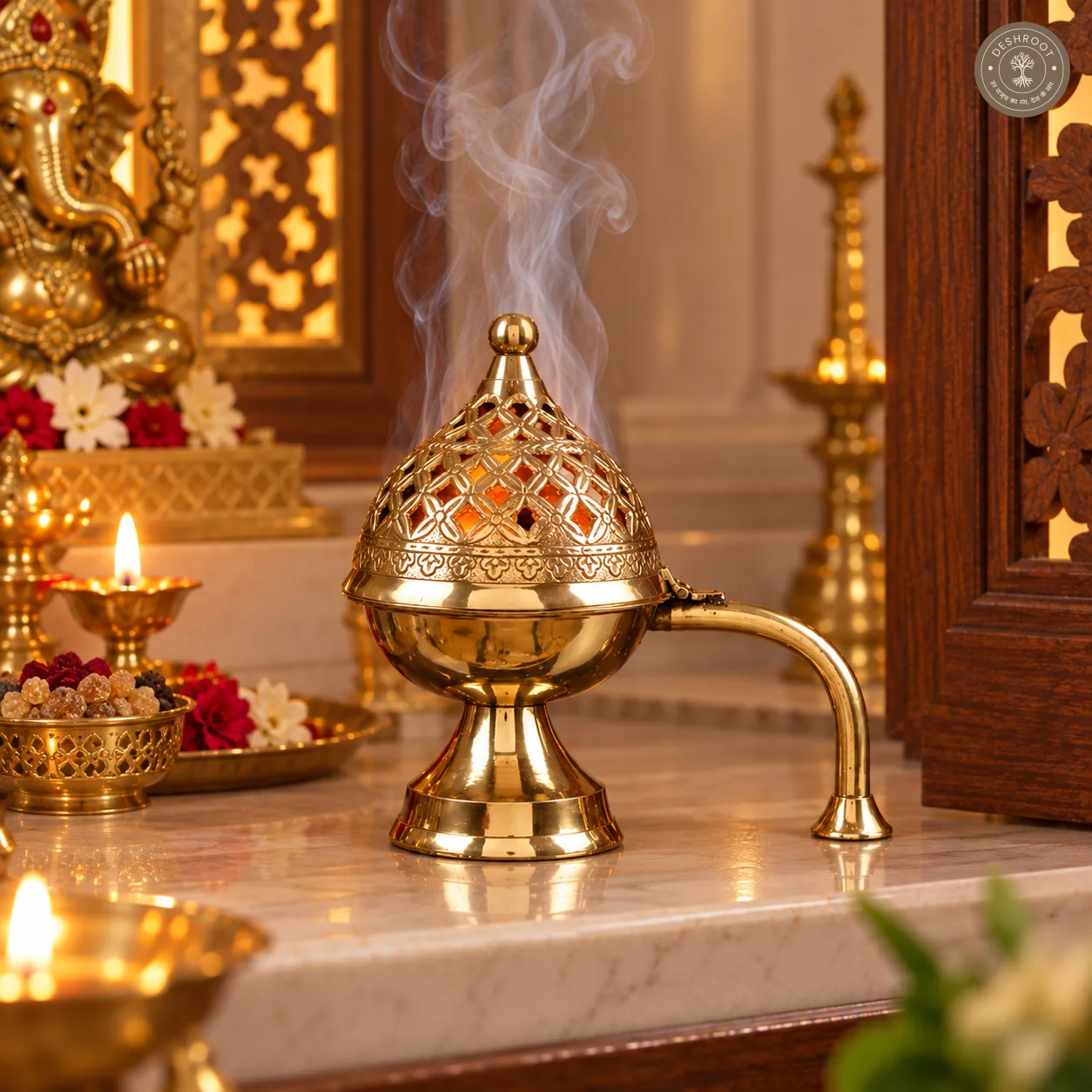 Traditional Brass Lobandan – Royal Pooja Incense Burner