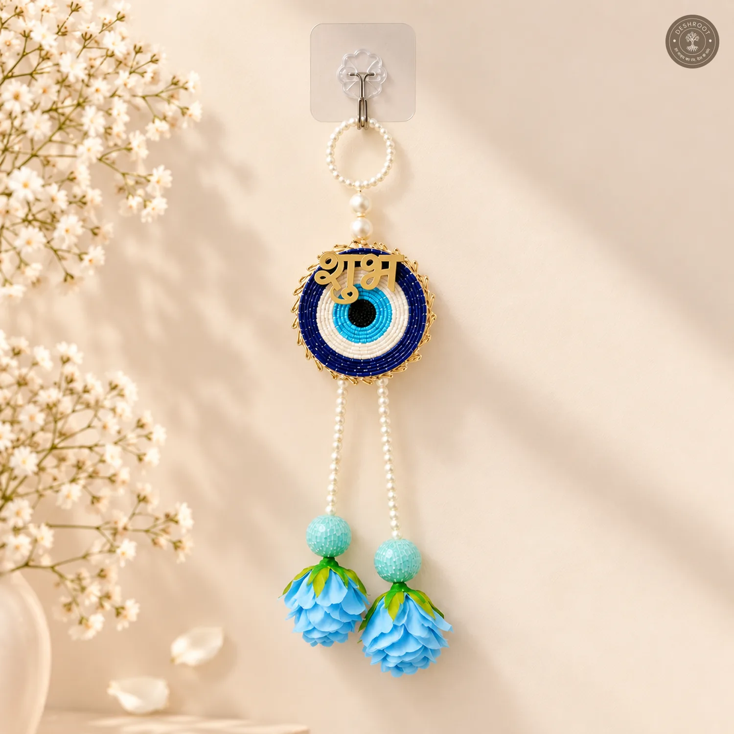 Shubh Labh Pearl Blue Evil Eye & Flower Wall Hanging