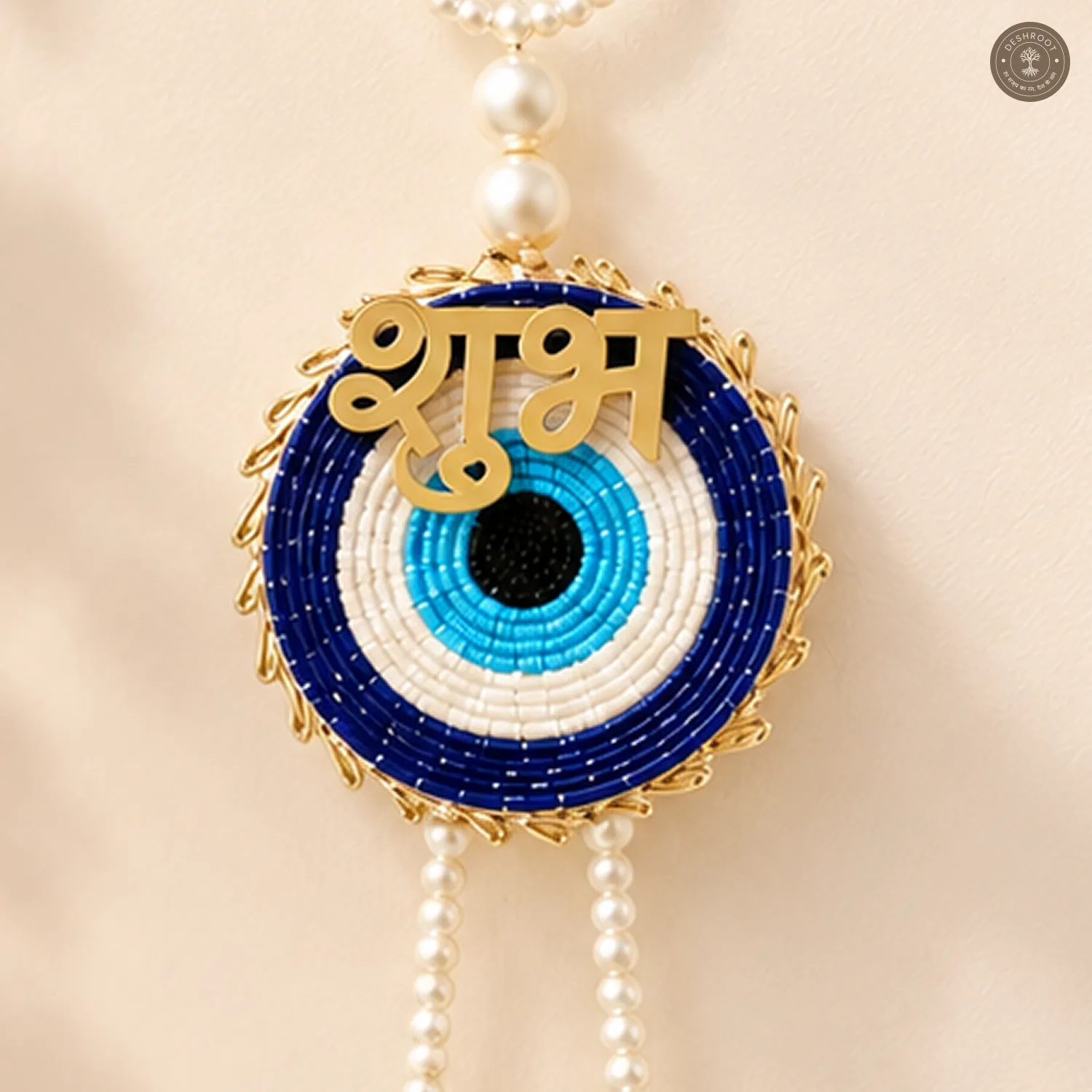 Shubh Labh Pearl Blue Evil Eye & Flower Wall Hanging