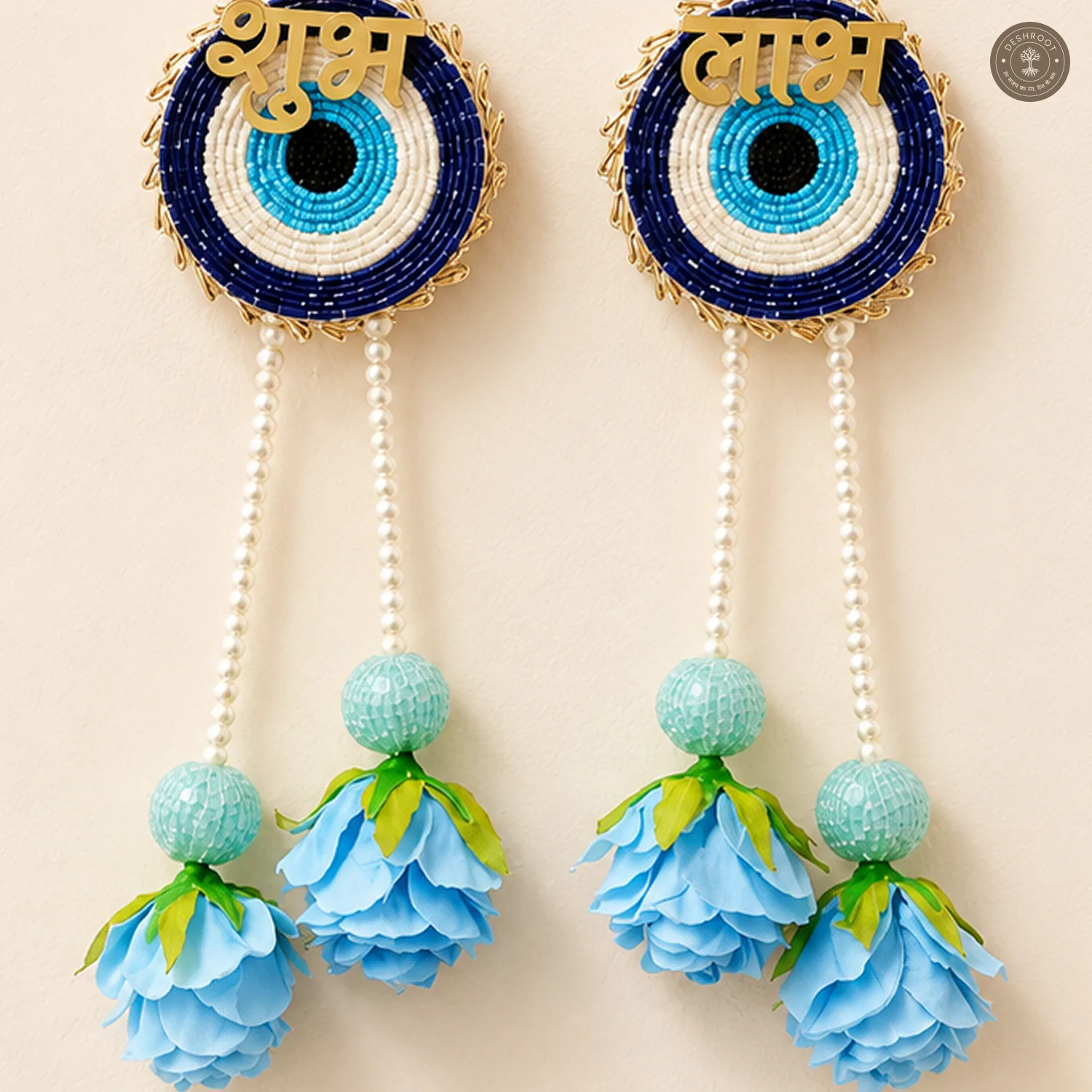 Shubh Labh Pearl Blue Evil Eye & Flower Wall Hanging