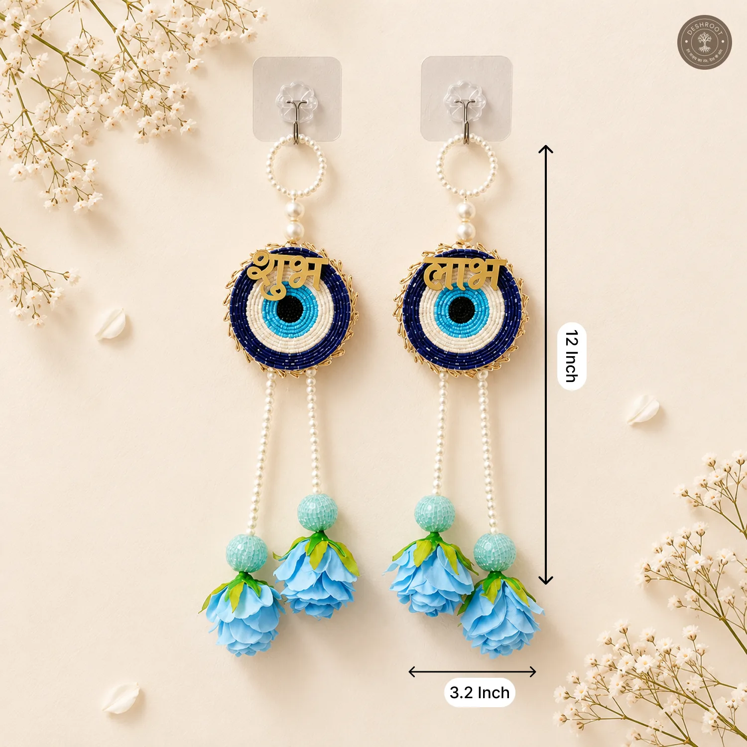 Shubh Labh Pearl Blue Evil Eye & Flower Wall Hanging