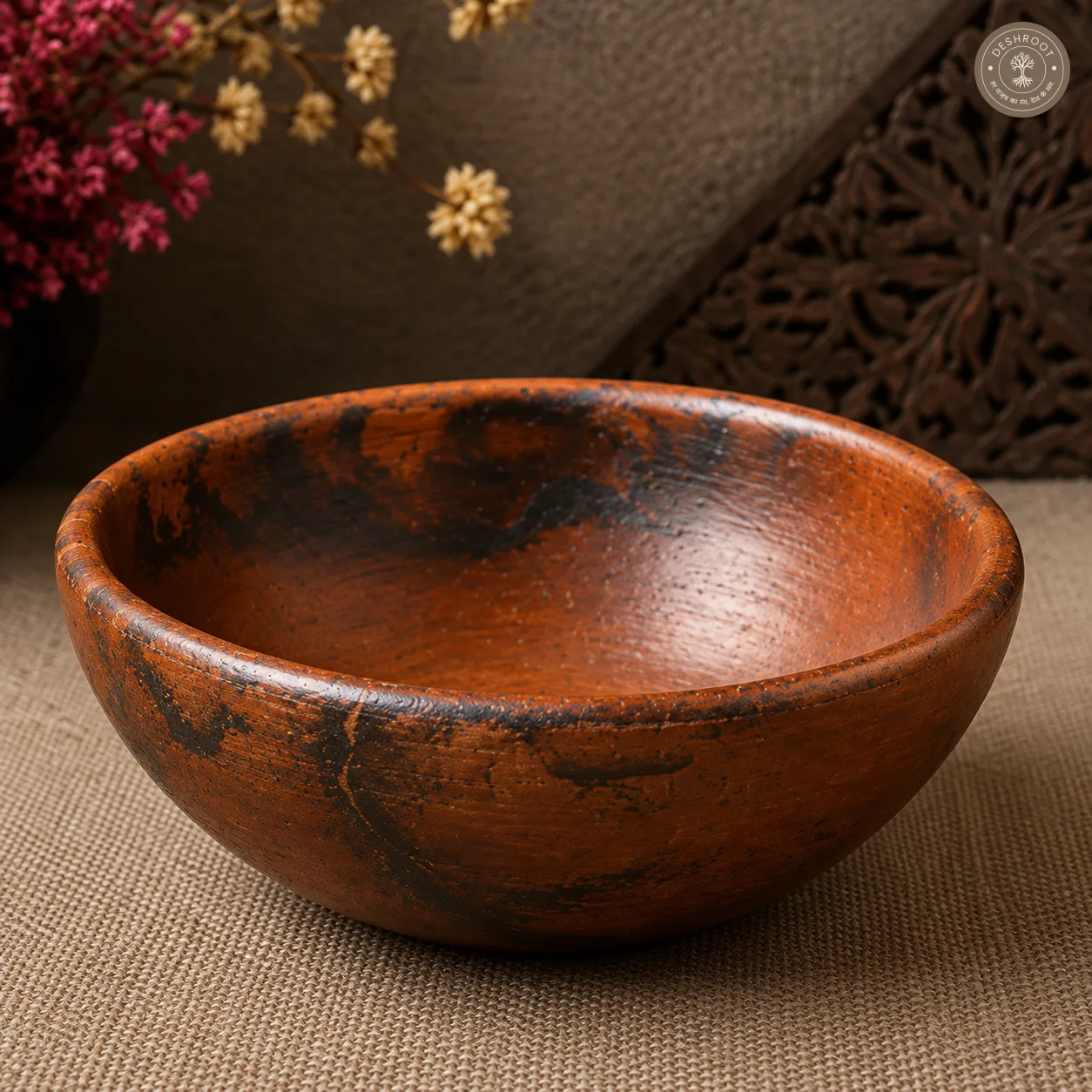 Handcrafted Terracotta Rustic Bowl – 6 Inch Traditional Indian Clay Serving Bowl with Earthy Brown Finish for Snacks, Dry Fruits, Dining & Home Décor