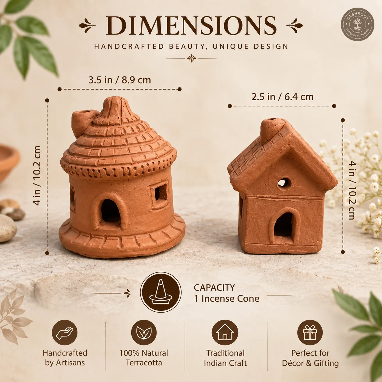 Terracotta House Set of 2 | Handmade Incense Cone Holders