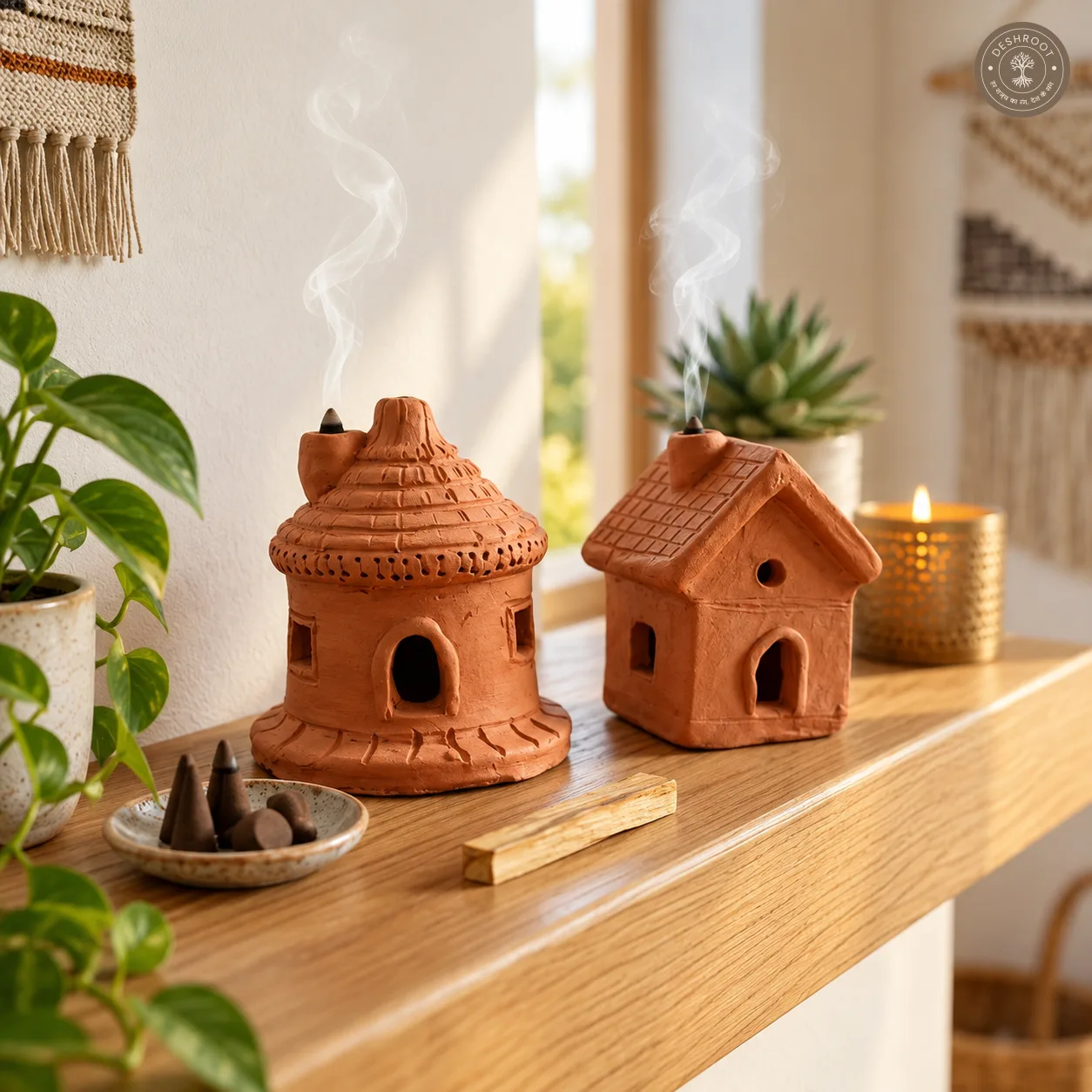 Terracotta House Set of 2 | Handmade Incense Cone Holders