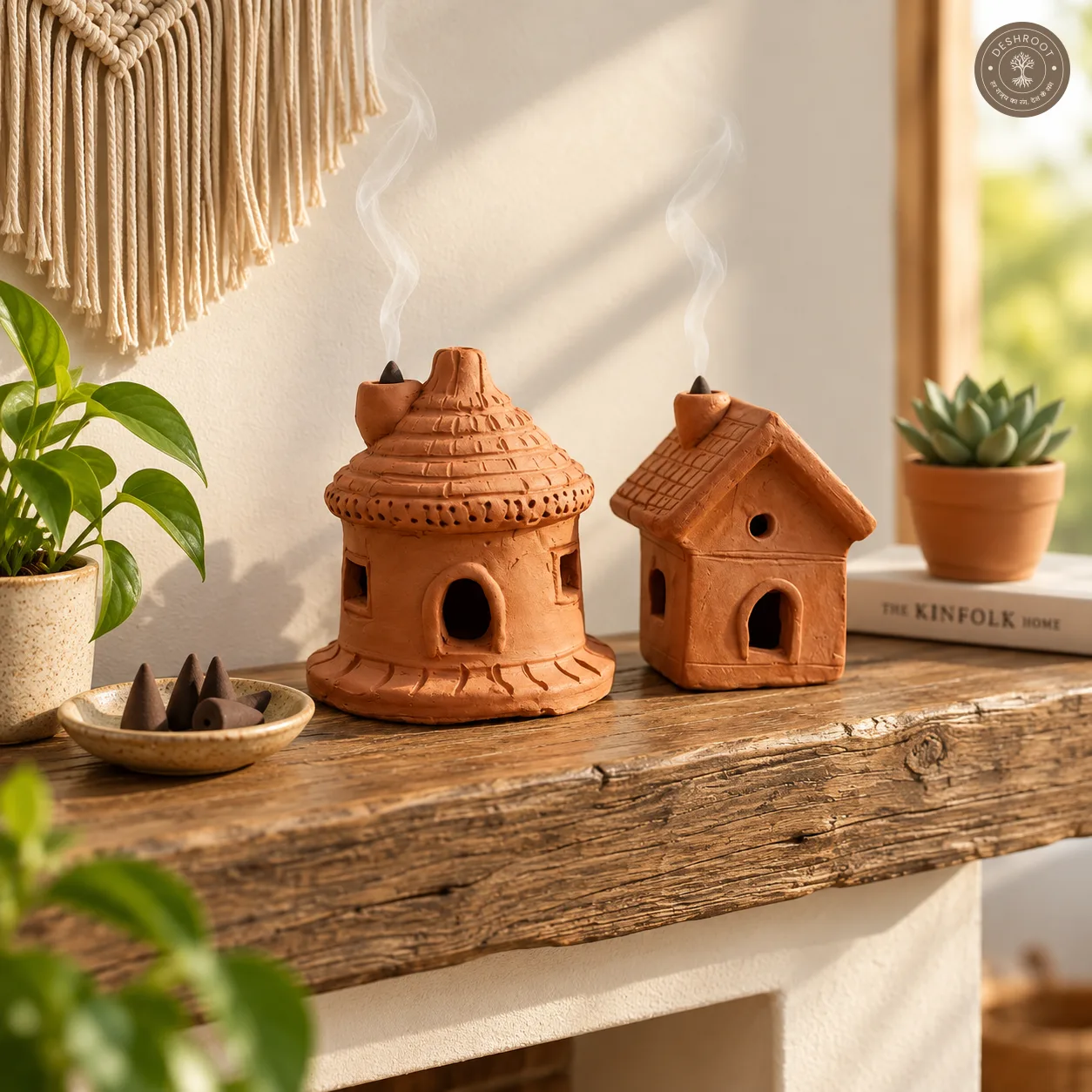 Terracotta House Set of 2 | Handmade Incense Cone Holders