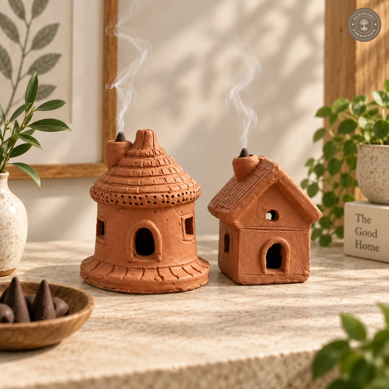 Terracotta House Set of 2 | Handmade Incense Cone Holders