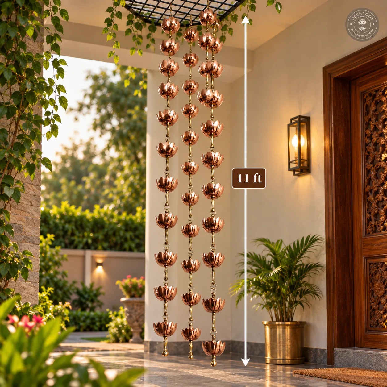 Royal Brass Lotus Rain Chain – Traditional Hanging Rain Chain