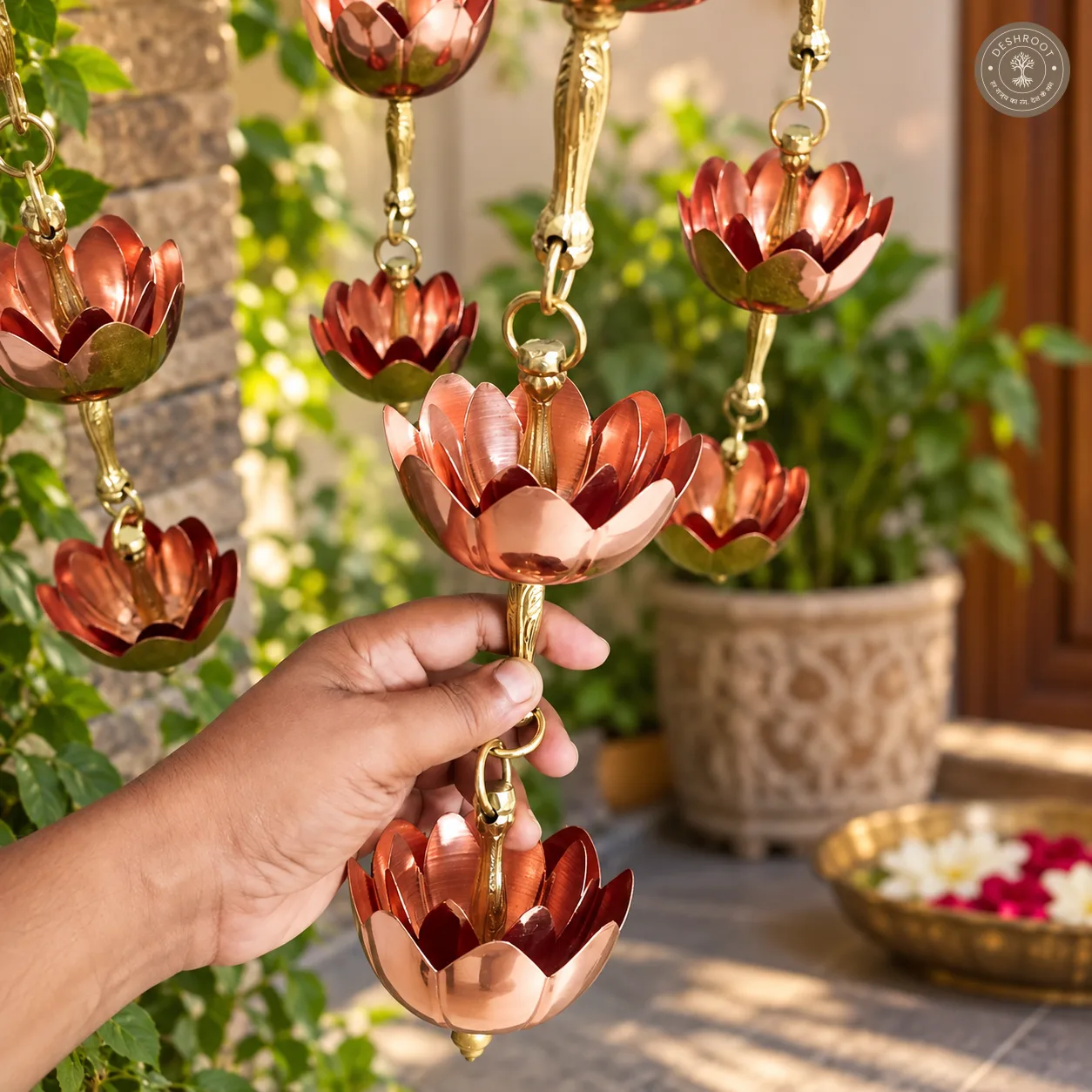 Royal Brass Lotus Rain Chain – Traditional Hanging Rain Chain