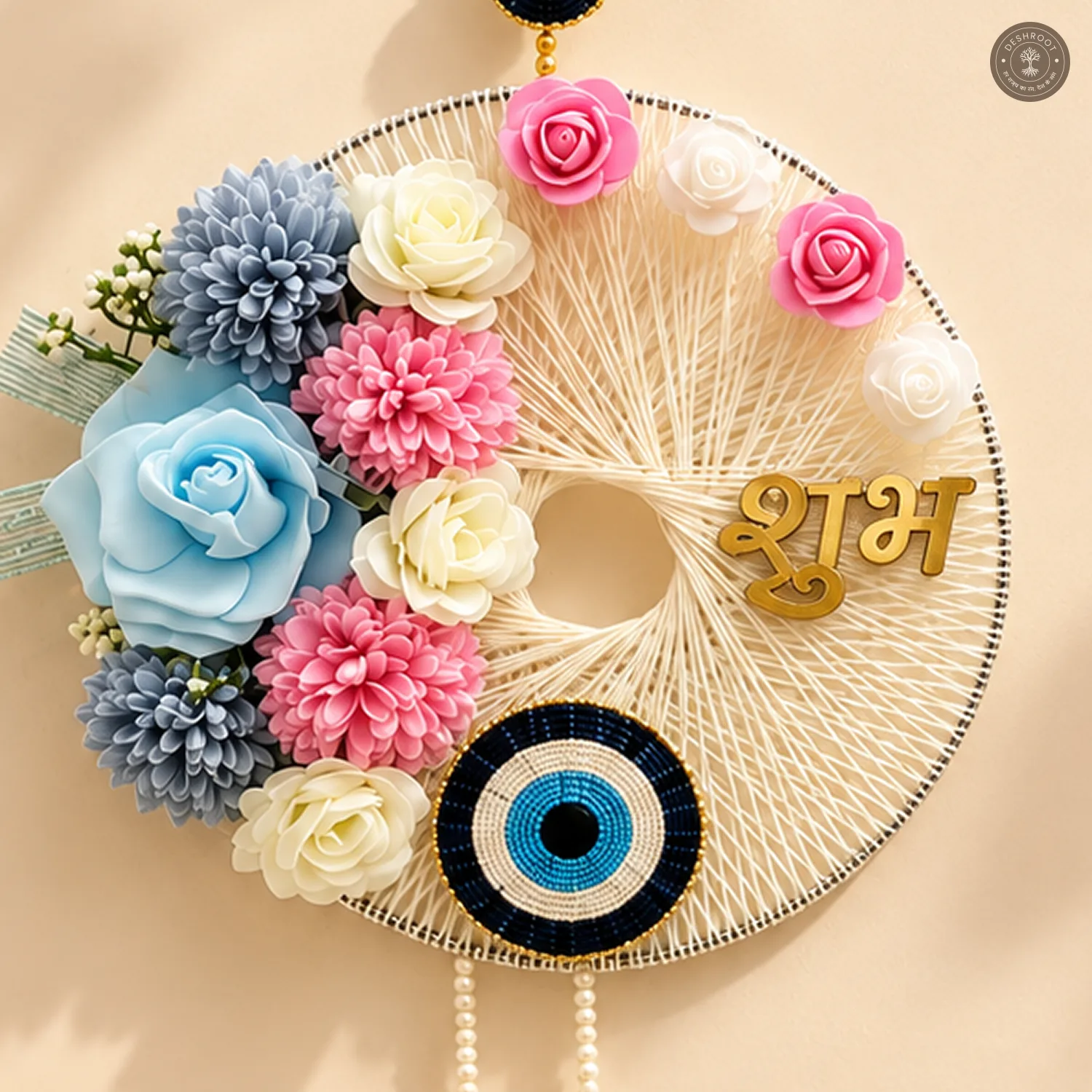 Flower Evil Eye Shubh Labh Wall Hanging