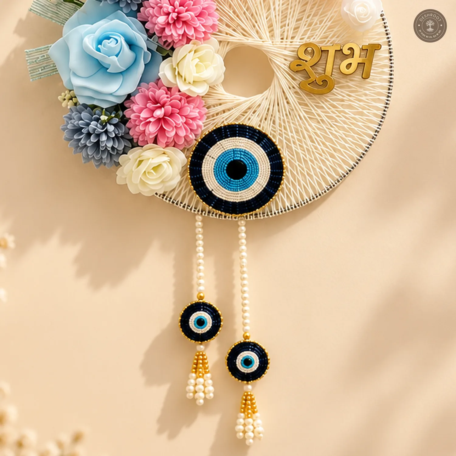 Flower Evil Eye Shubh Labh Wall Hanging