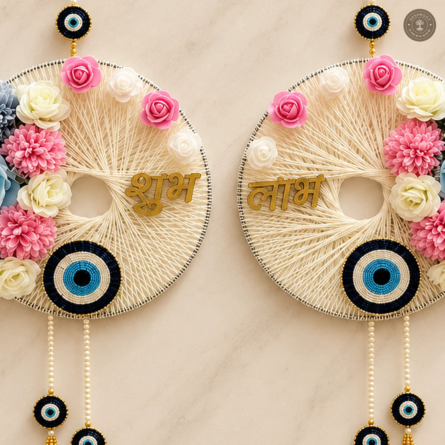 Flower Evil Eye Shubh Labh Wall Hanging