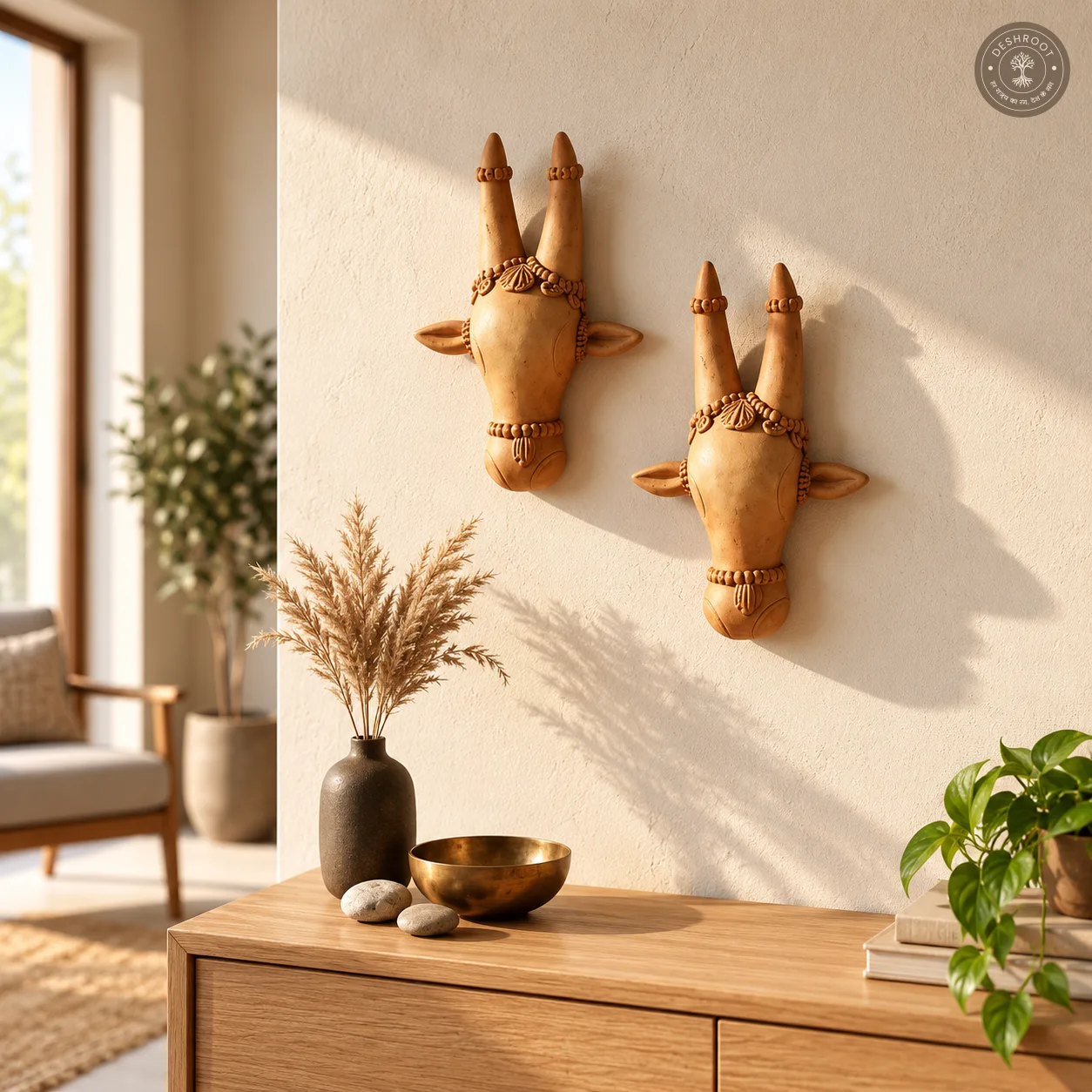 Terracotta Cow Head Wall Plate Set of 2