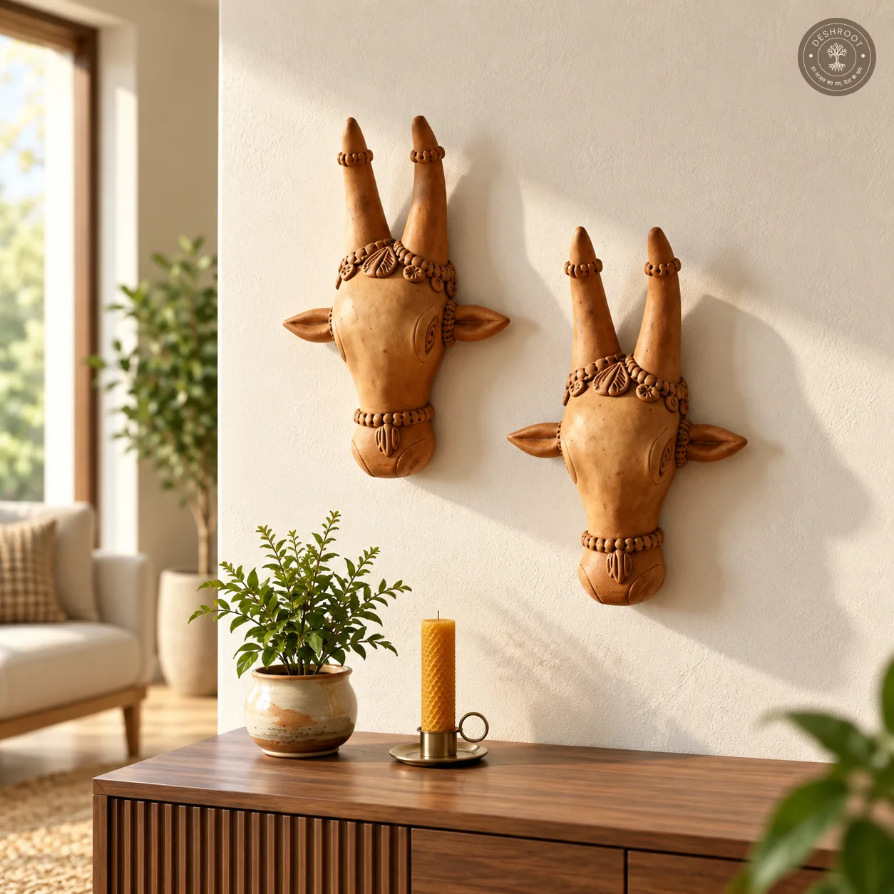 Terracotta Cow Head Wall Plate Set of 2