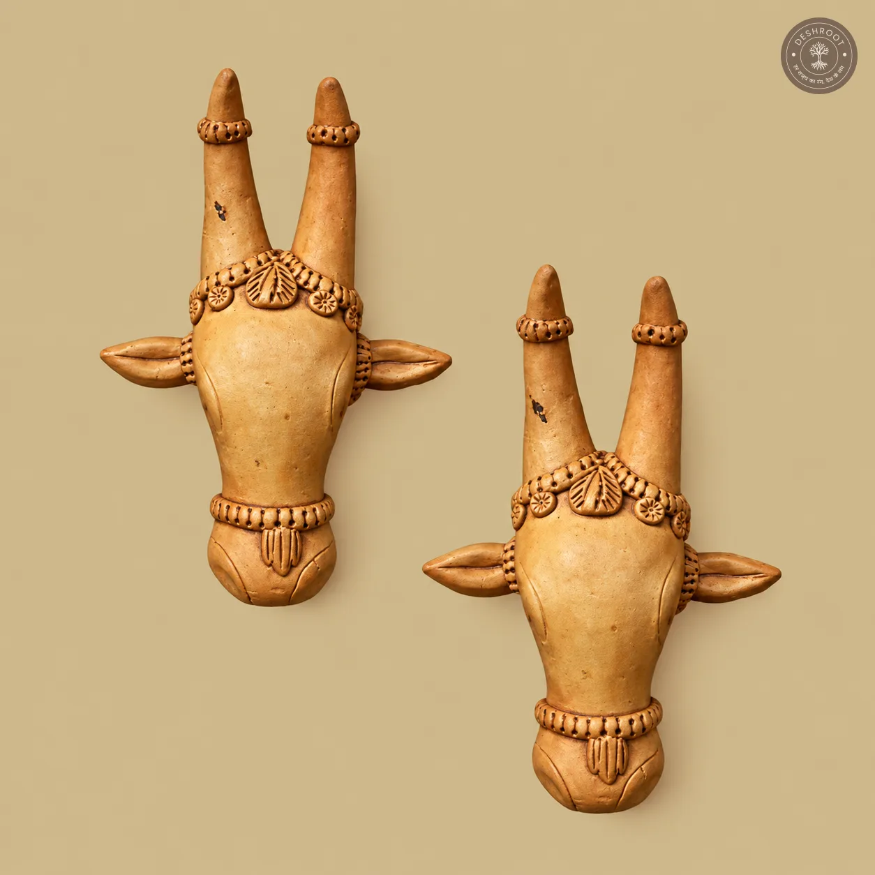 Terracotta Cow Head Wall Plate Set of 2