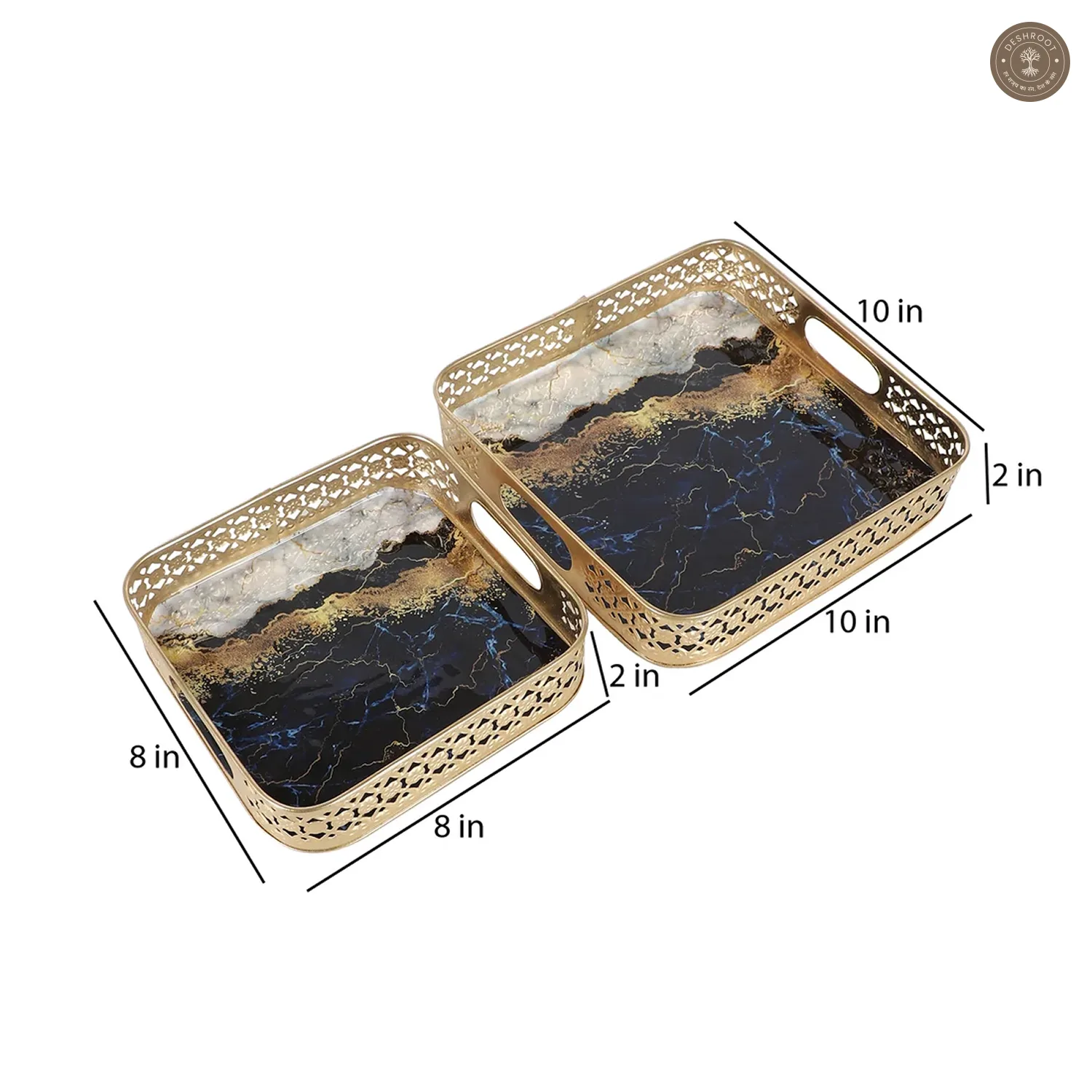 Square Blue & White Tray Set of 2