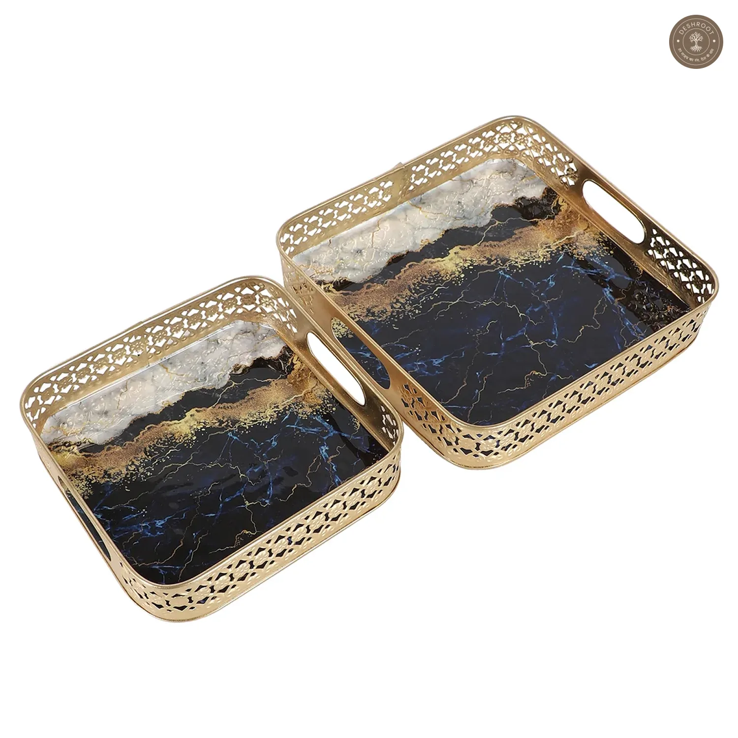 Square Blue & White Tray Set of 2