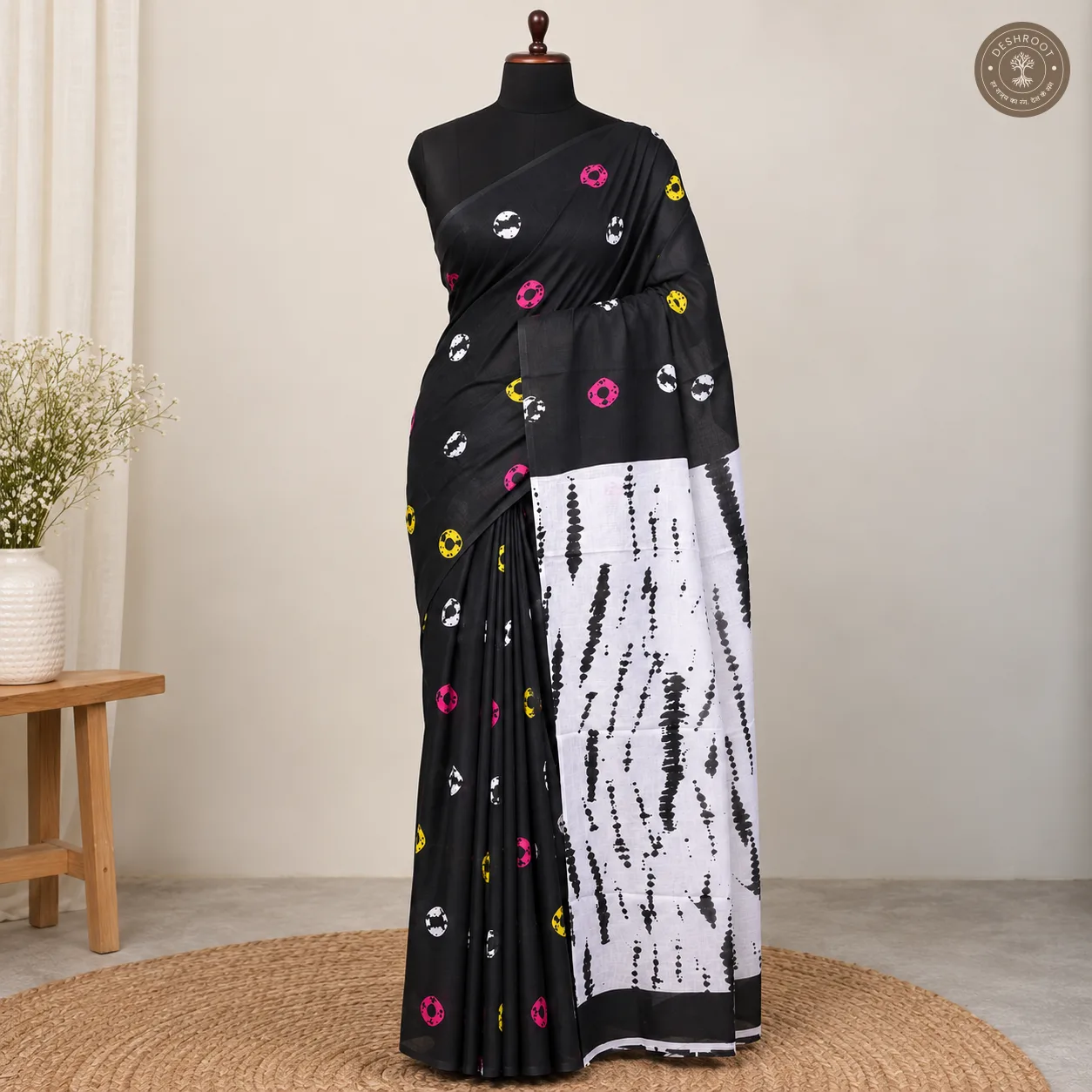 Hand Block Printed Mal Cotton Saree with Blouse Fabric