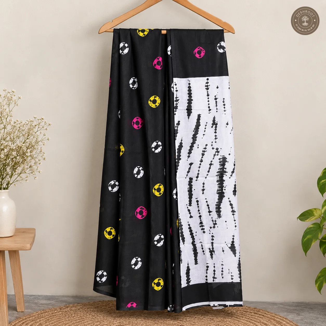 Hand Block Printed Mal Cotton Saree with Blouse Fabric