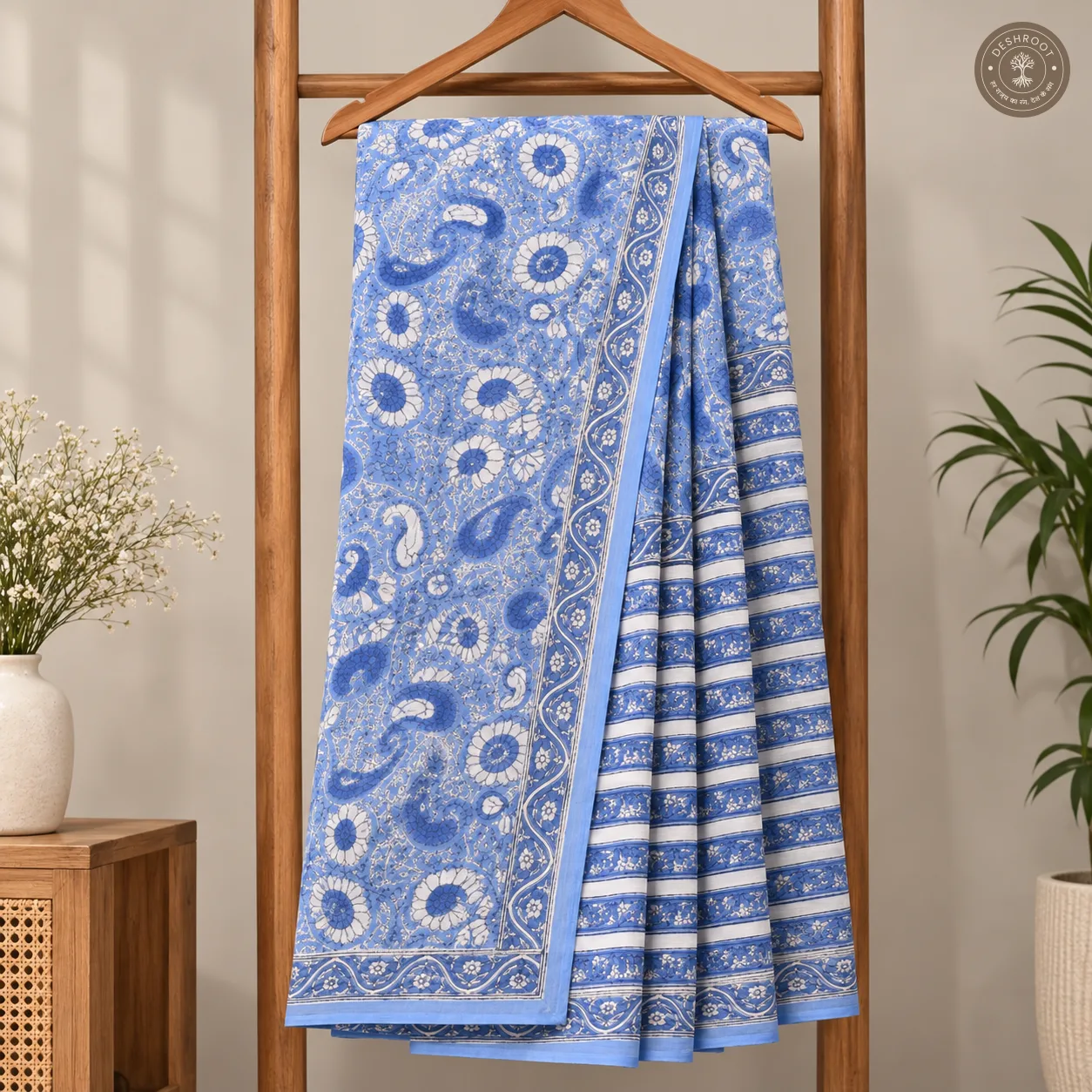 Neelika Hand Block Printed Mal Cotton Saree with Blouse Fabric