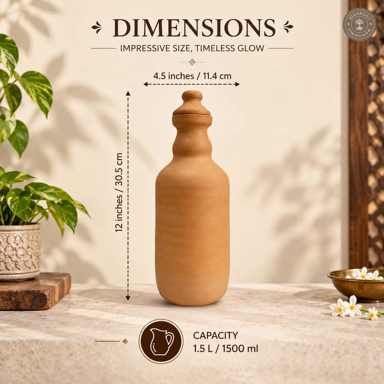 Terracotta Water Bottle – 1.5 L