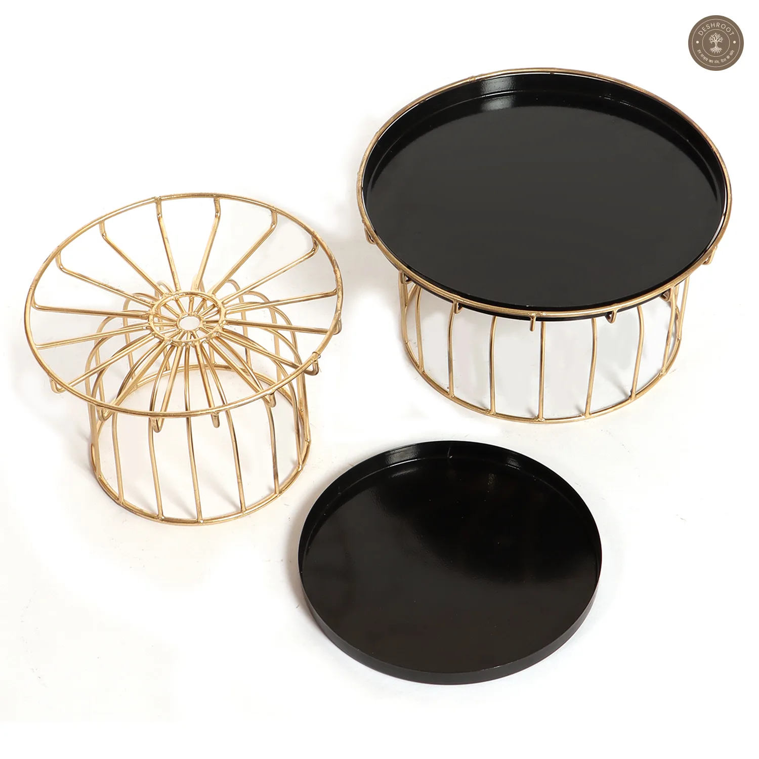 Black & Gold Wired Cake Platter Set of 2