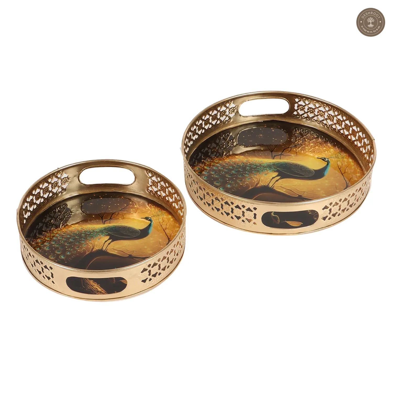 Black Peacock Serving Tray Set of 2