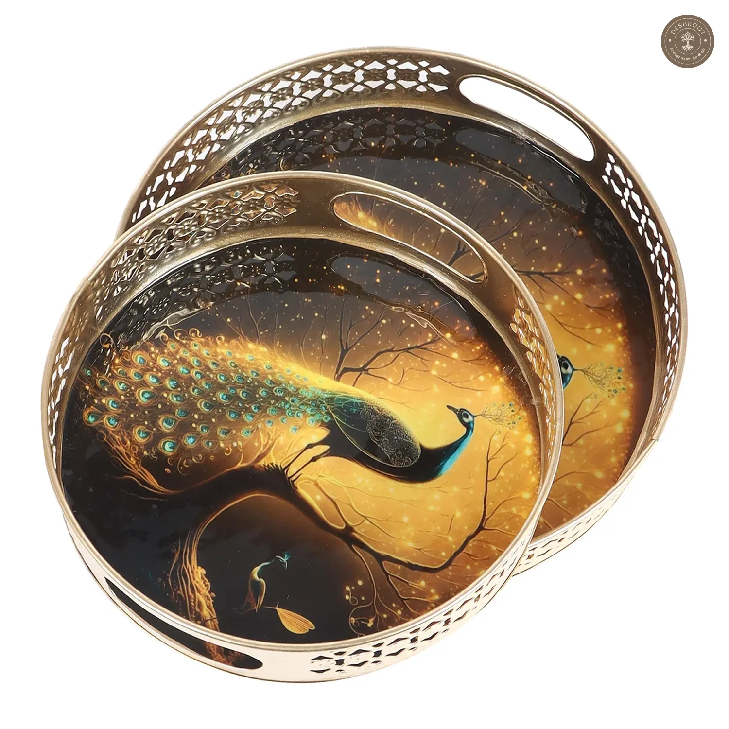 Black Peacock Serving Tray Set of 2