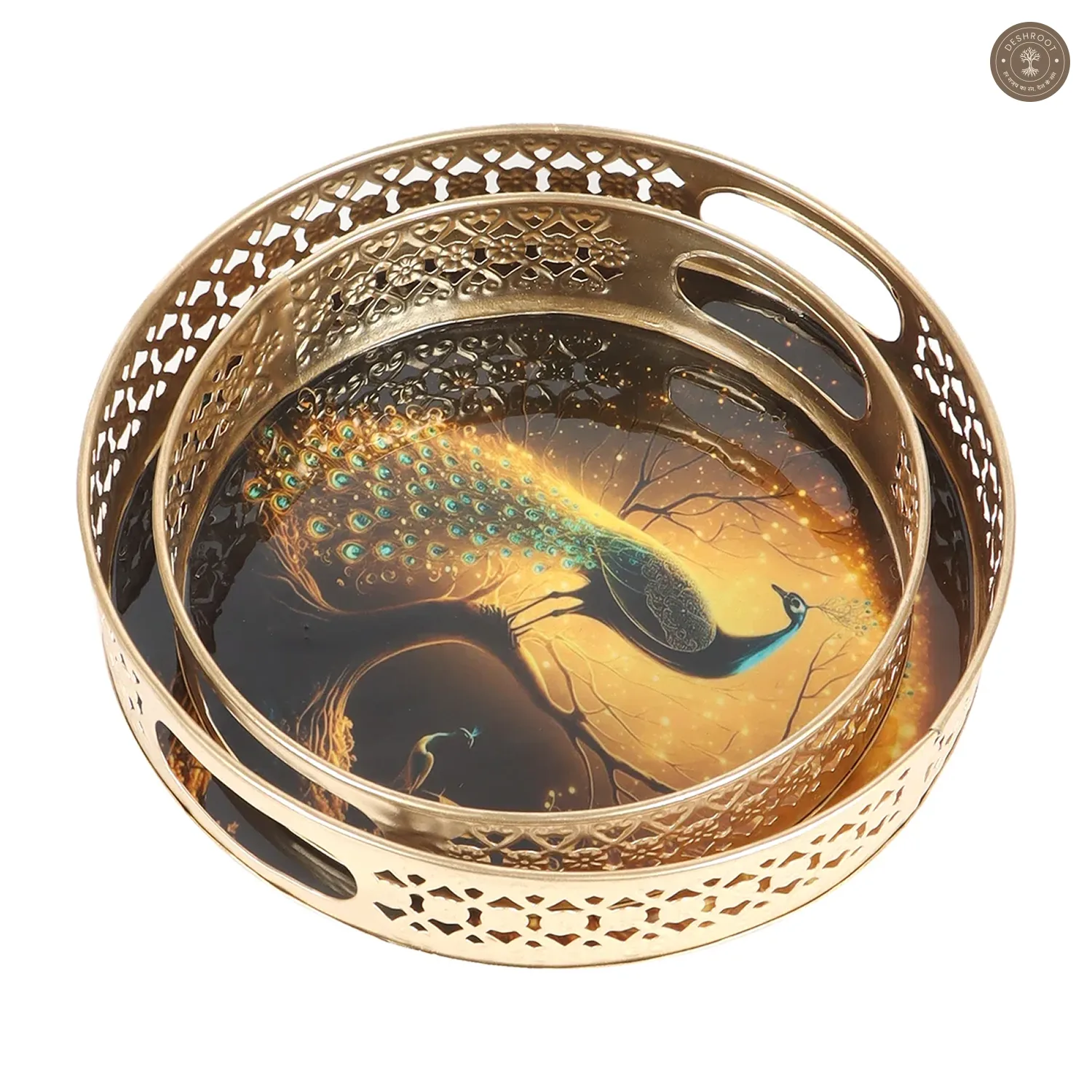 Black Peacock Serving Tray Set of 2