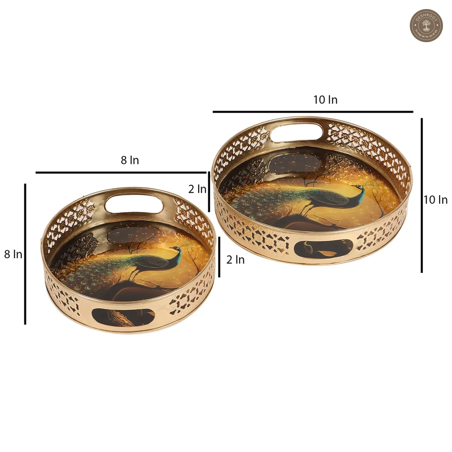 Black Peacock Serving Tray Set of 2