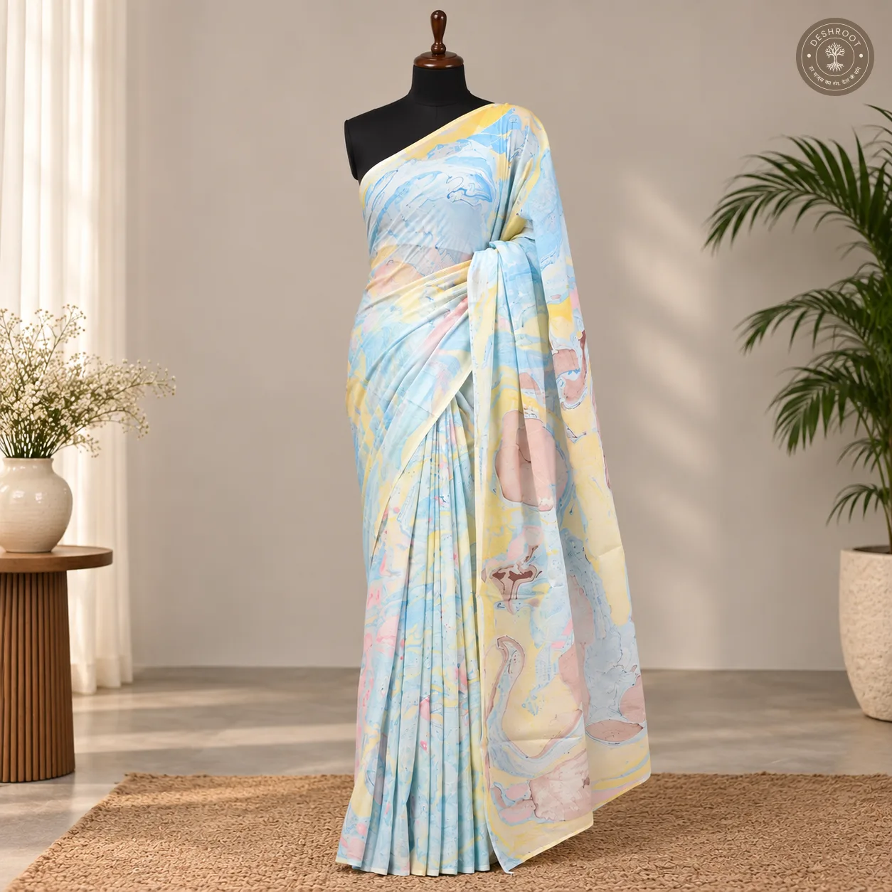 Aarika Hand Block Printed Mal Cotton Saree with Blouse Fabric
