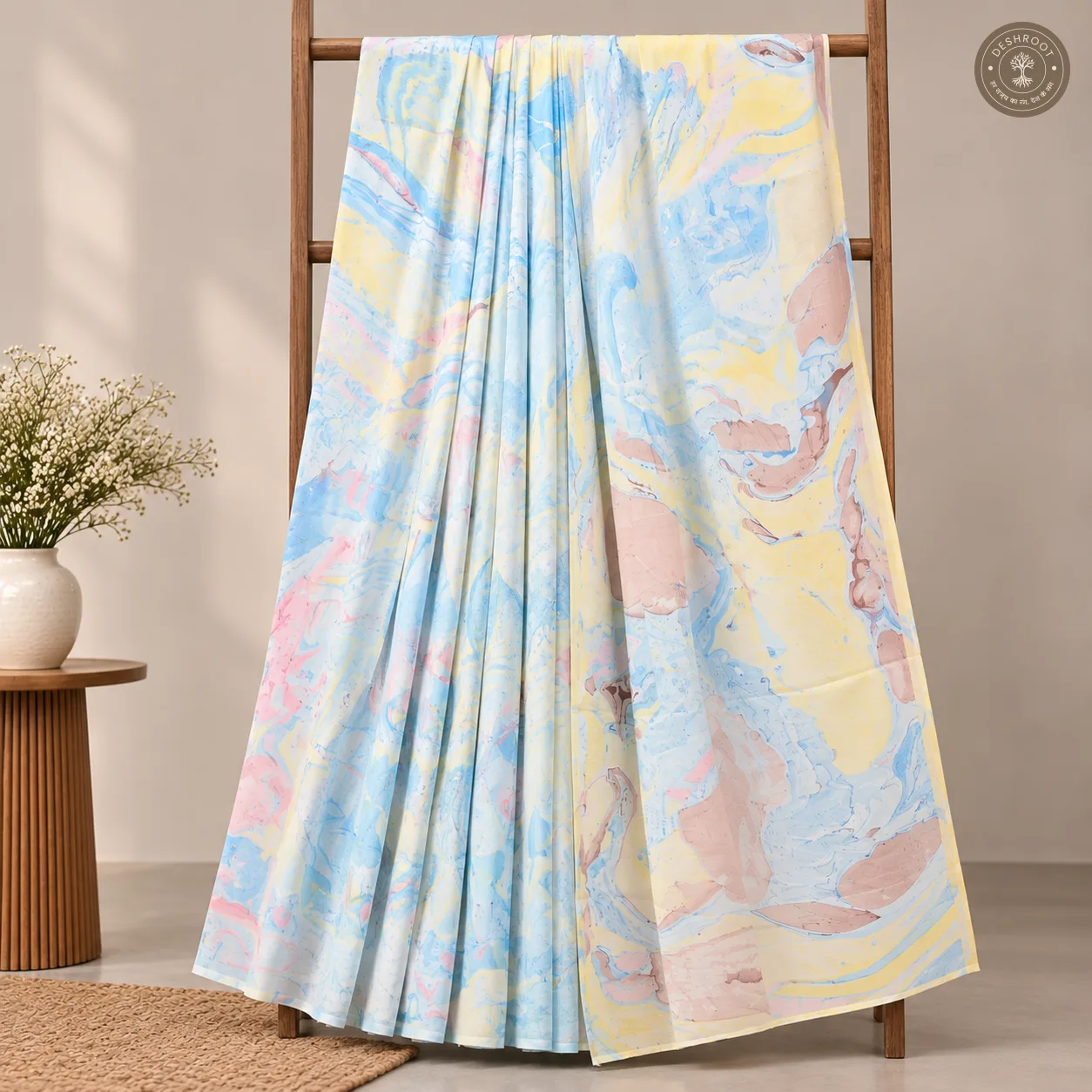 Aarika Hand Block Printed Mal Cotton Saree with Blouse Fabric