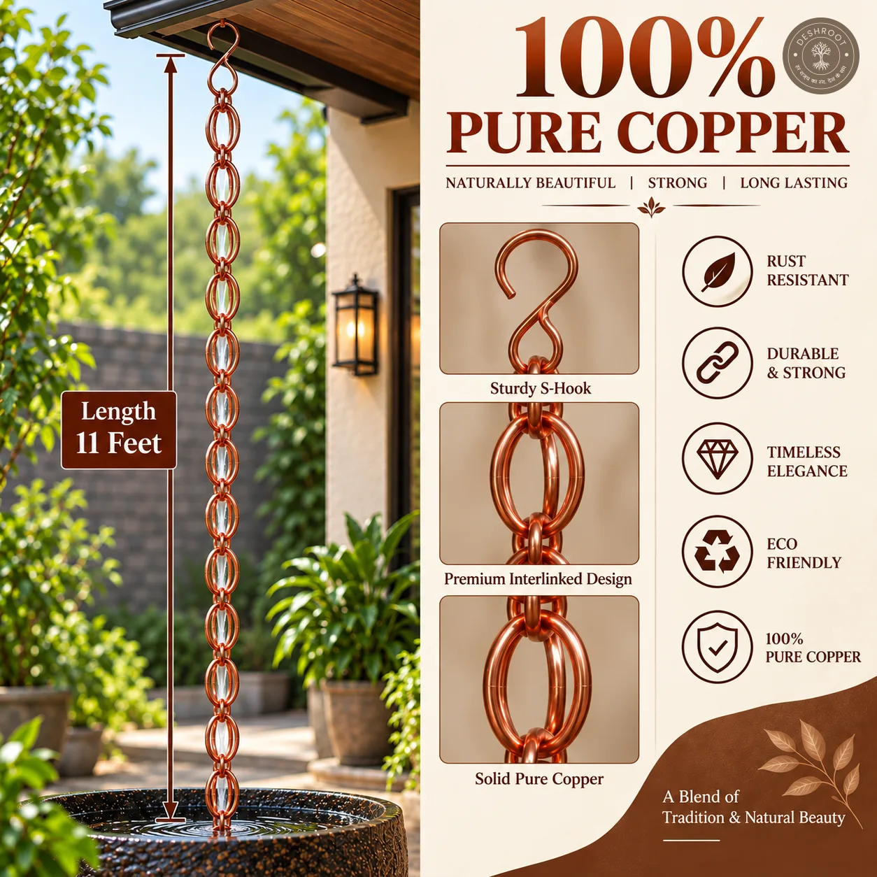 Copper Rain Chain – 11 ft