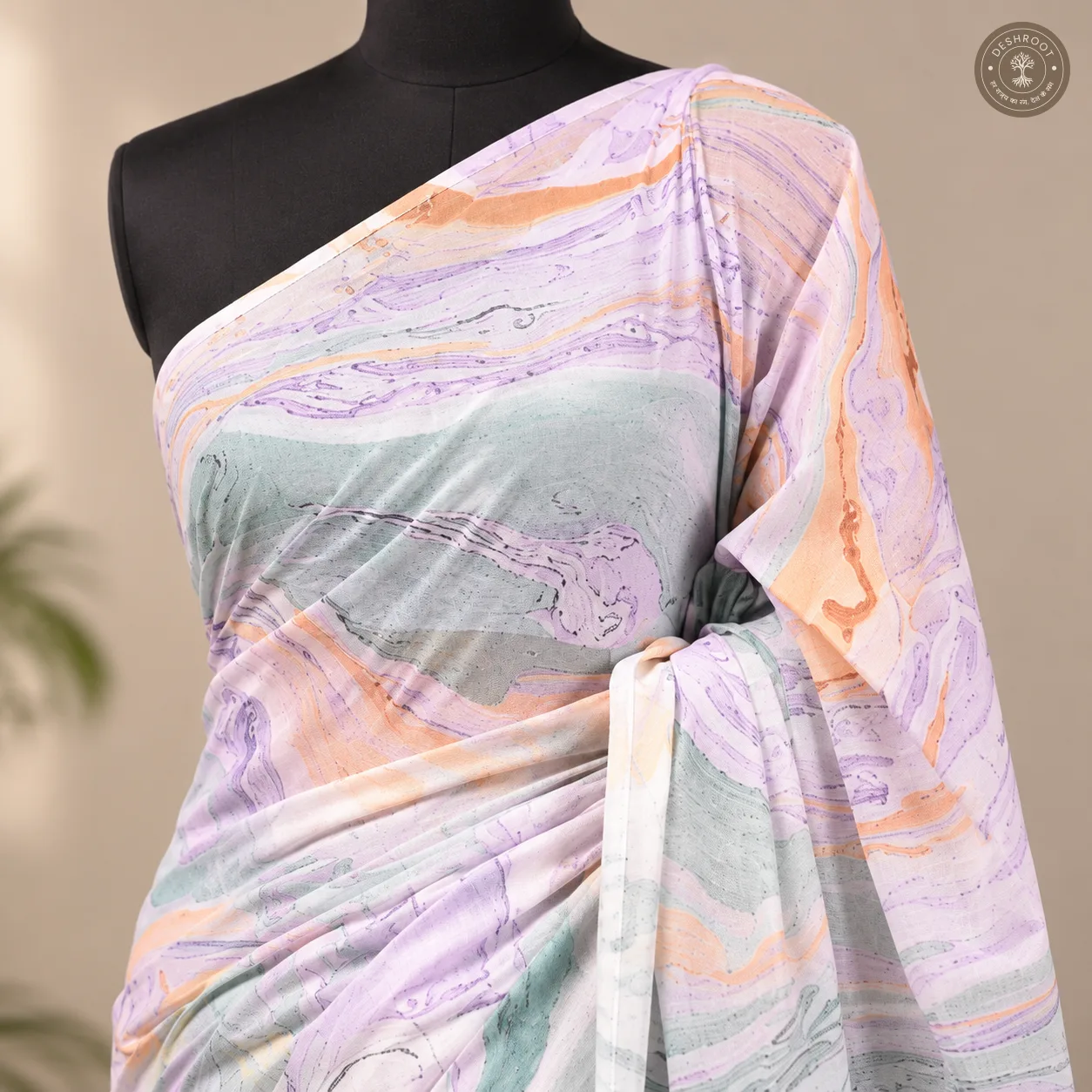 Lavanya Hand Block Printed Mal Cotton Saree with Blouse Fabric