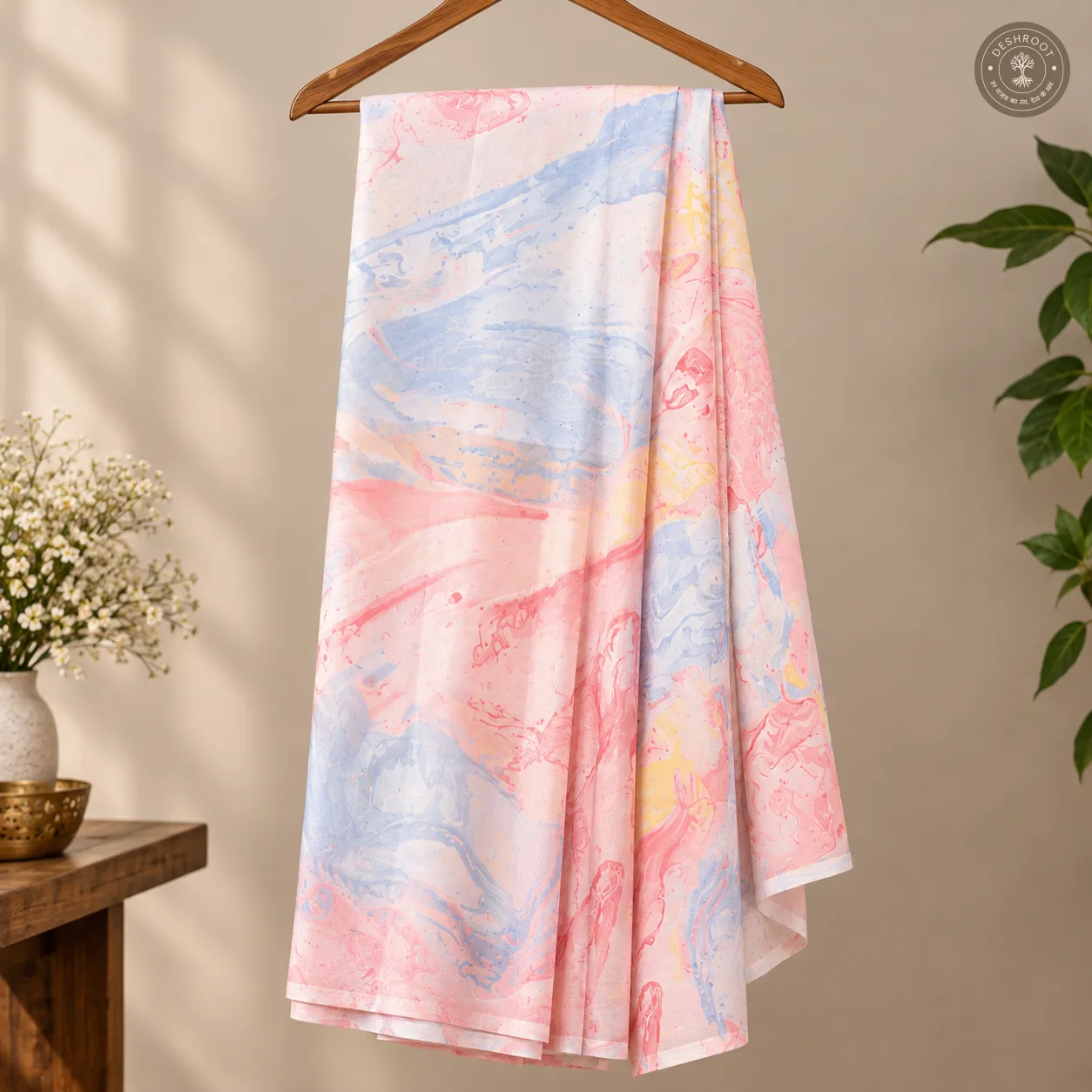 Gulnaar Hand Block Printed Mal Cotton Saree with Blouse Fabric