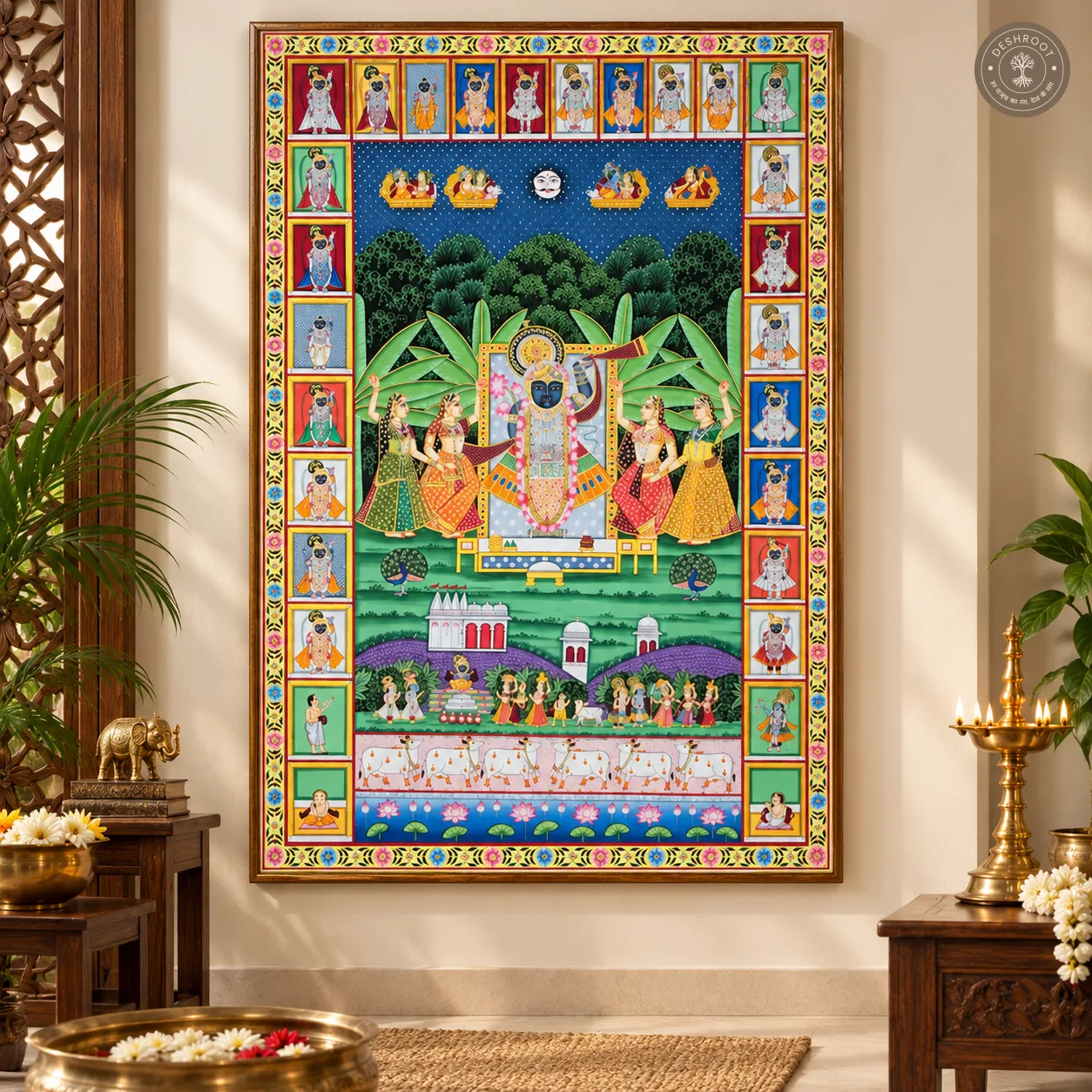 Shrinath Ji Nikunj Leela Handpainted Pichwai