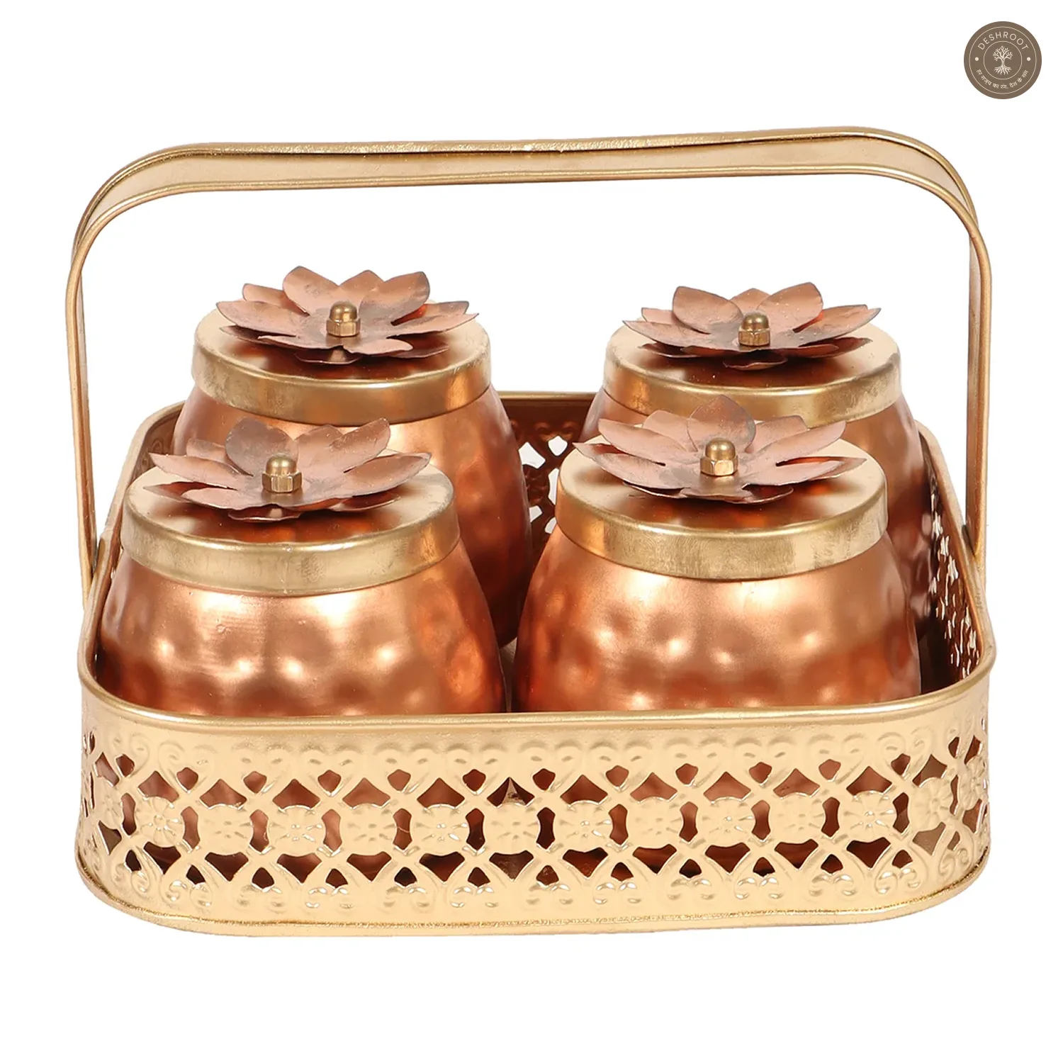 Basket With 4 Metal Jars