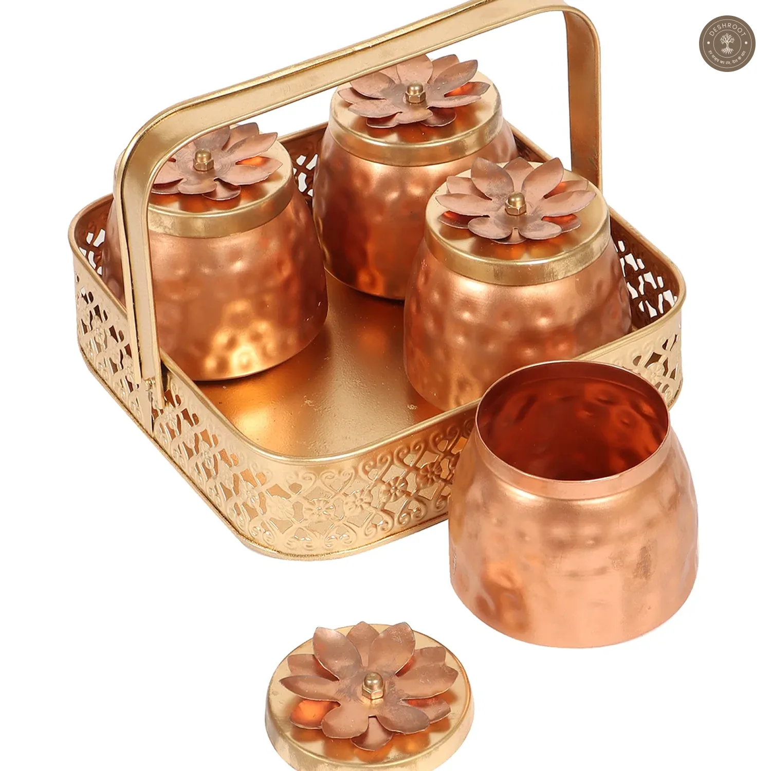 Basket With 4 Metal Jars