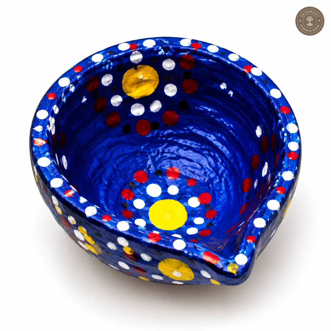 Handcrafted Decorative Diya Set – 4 Colourful Hand-Painted Clay Diyas with Dot Art for Diwali, Lakshmi Pooja & Festive Décor