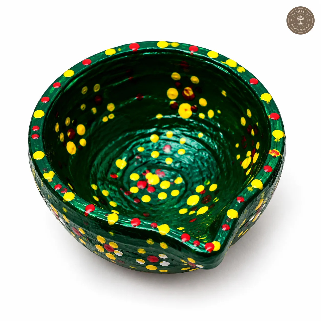 Handcrafted Decorative Diya Set – 4 Colourful Hand-Painted Clay Diyas with Dot Art for Diwali, Lakshmi Pooja & Festive Décor