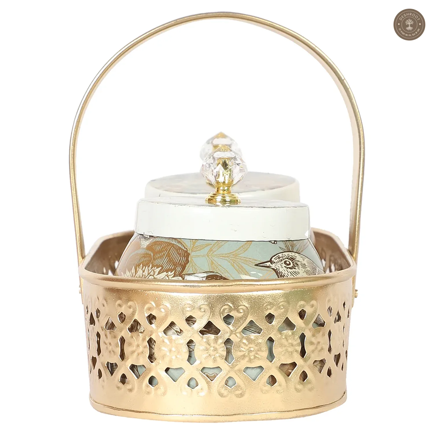 Bird Print Metal Jar With basket Set of 3