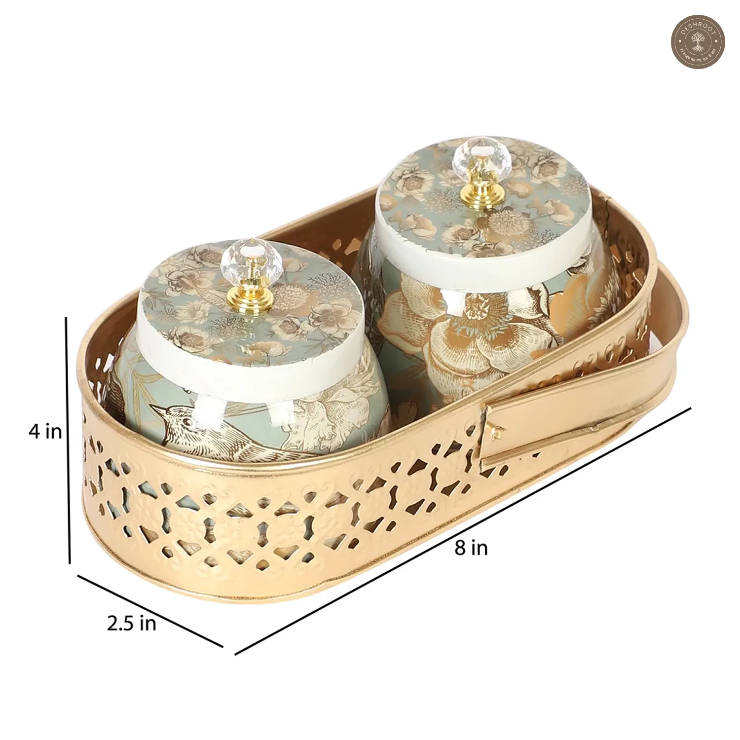 Bird Print Metal Jar With basket Set of 3