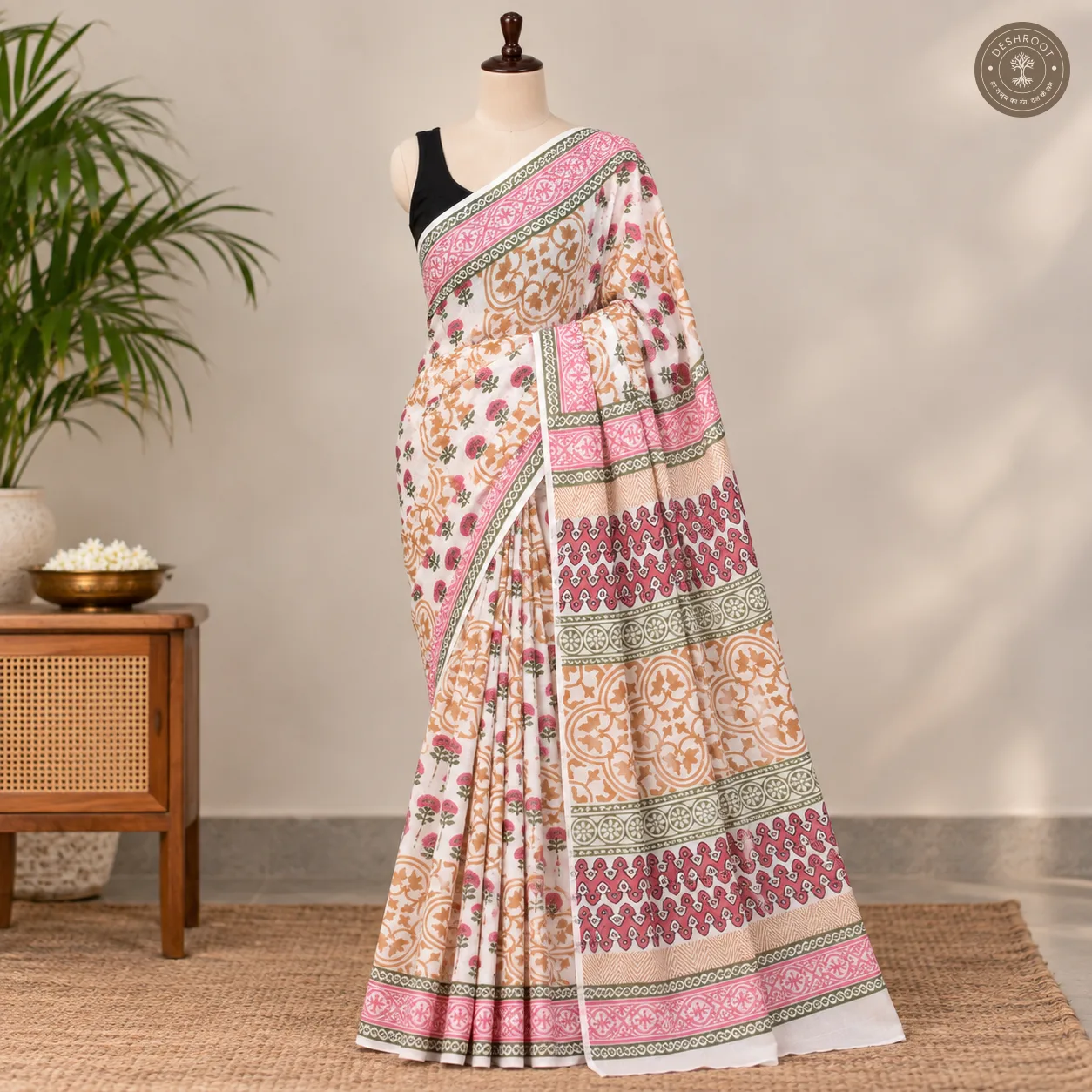 Gulnaar Heritage Hand Block Printed Mal Cotton Saree