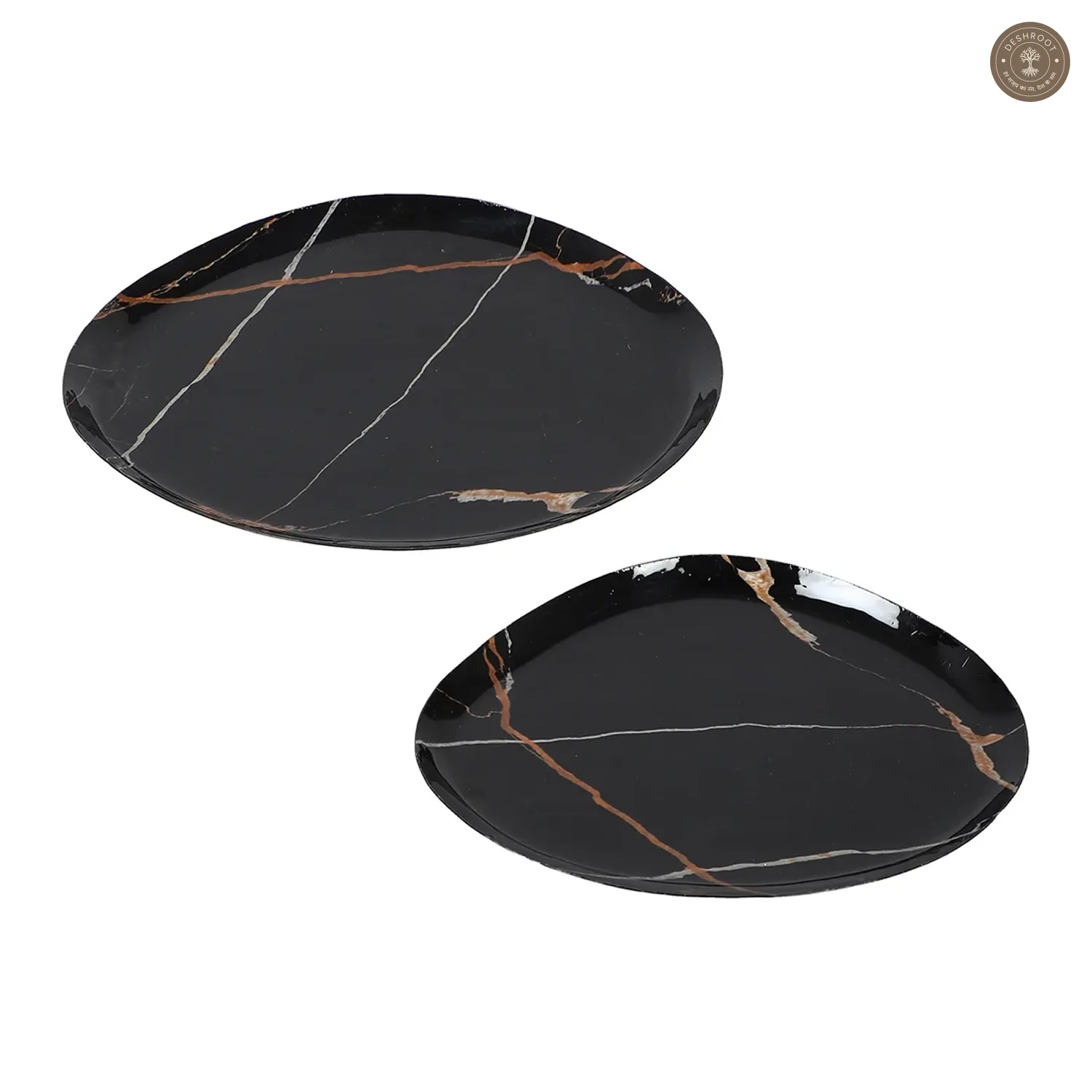 Black & Gold Metal Platter Set of 2