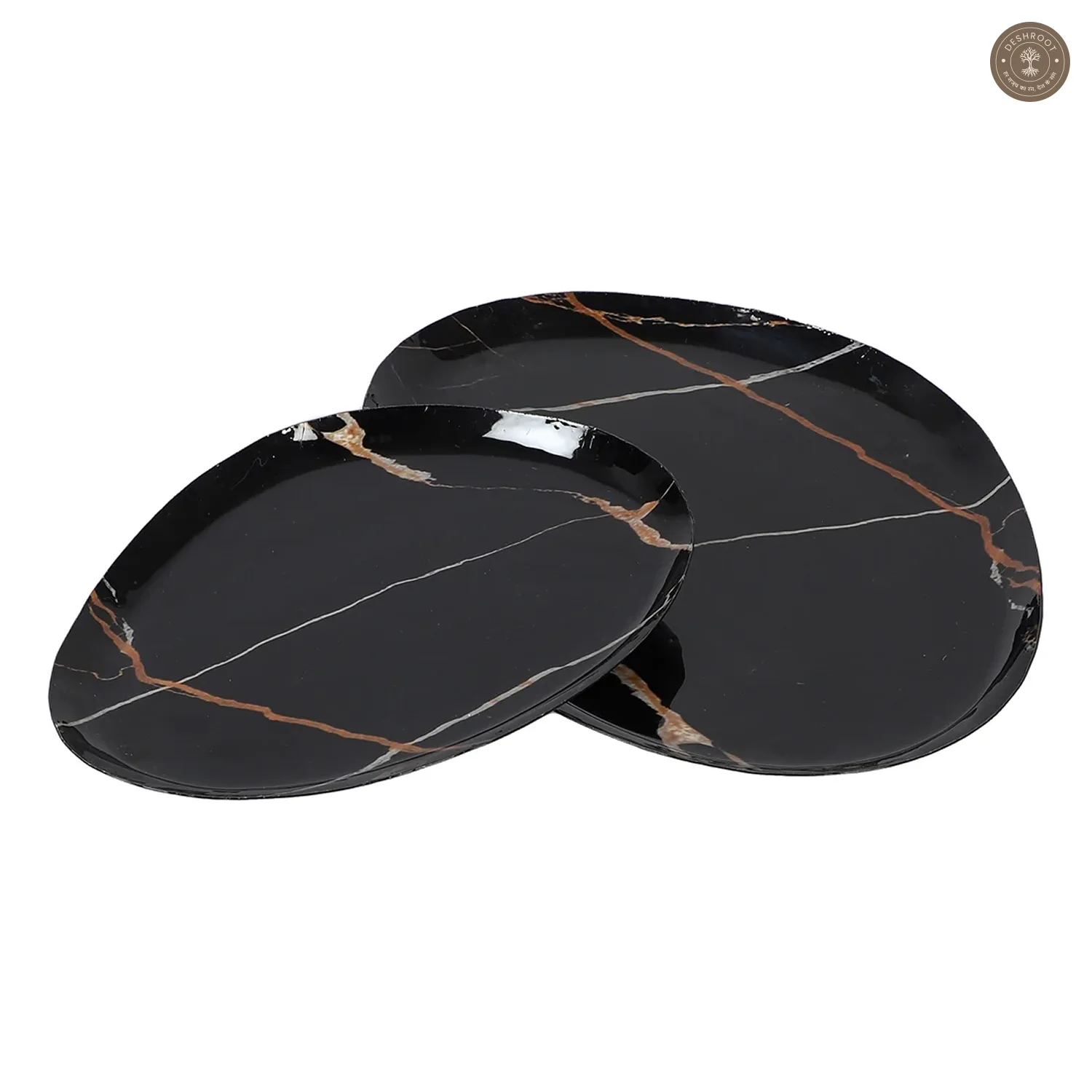Black & Gold Metal Platter Set of 2