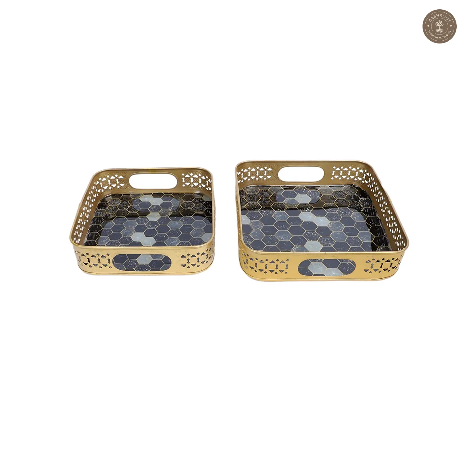 Black & Grey Blocks Meeena Tray Set of 2