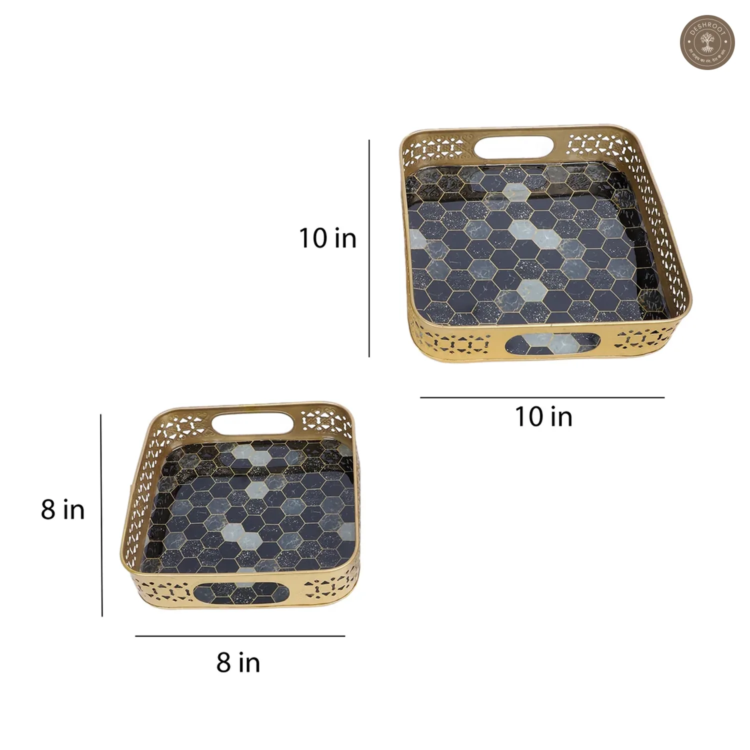 Black & Grey Blocks Meeena Tray Set of 2