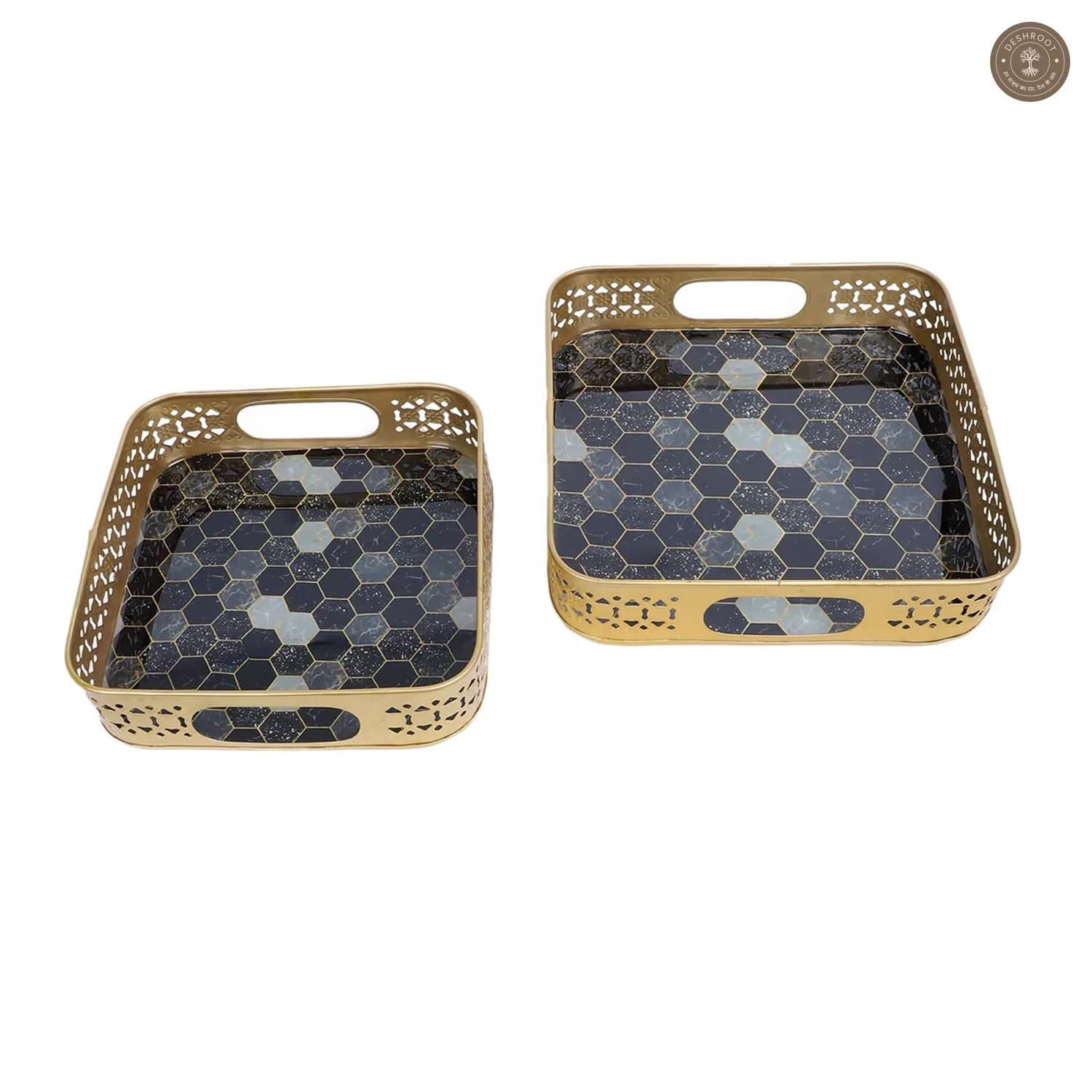 Black & Grey Blocks Meeena Tray Set of 2