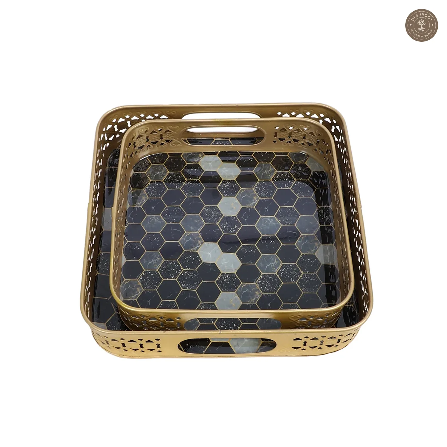 Black & Grey Blocks Meeena Tray Set of 2