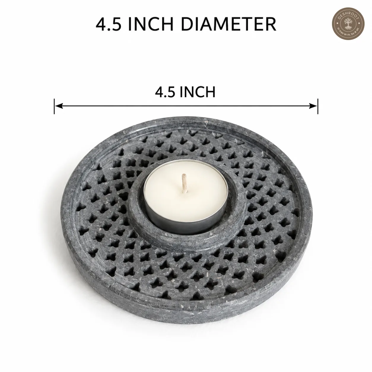 Handmade Marble Soapstone Tealight Candle Holder | Round Lattice Carved Decorative Diya for Home & Festive Décor